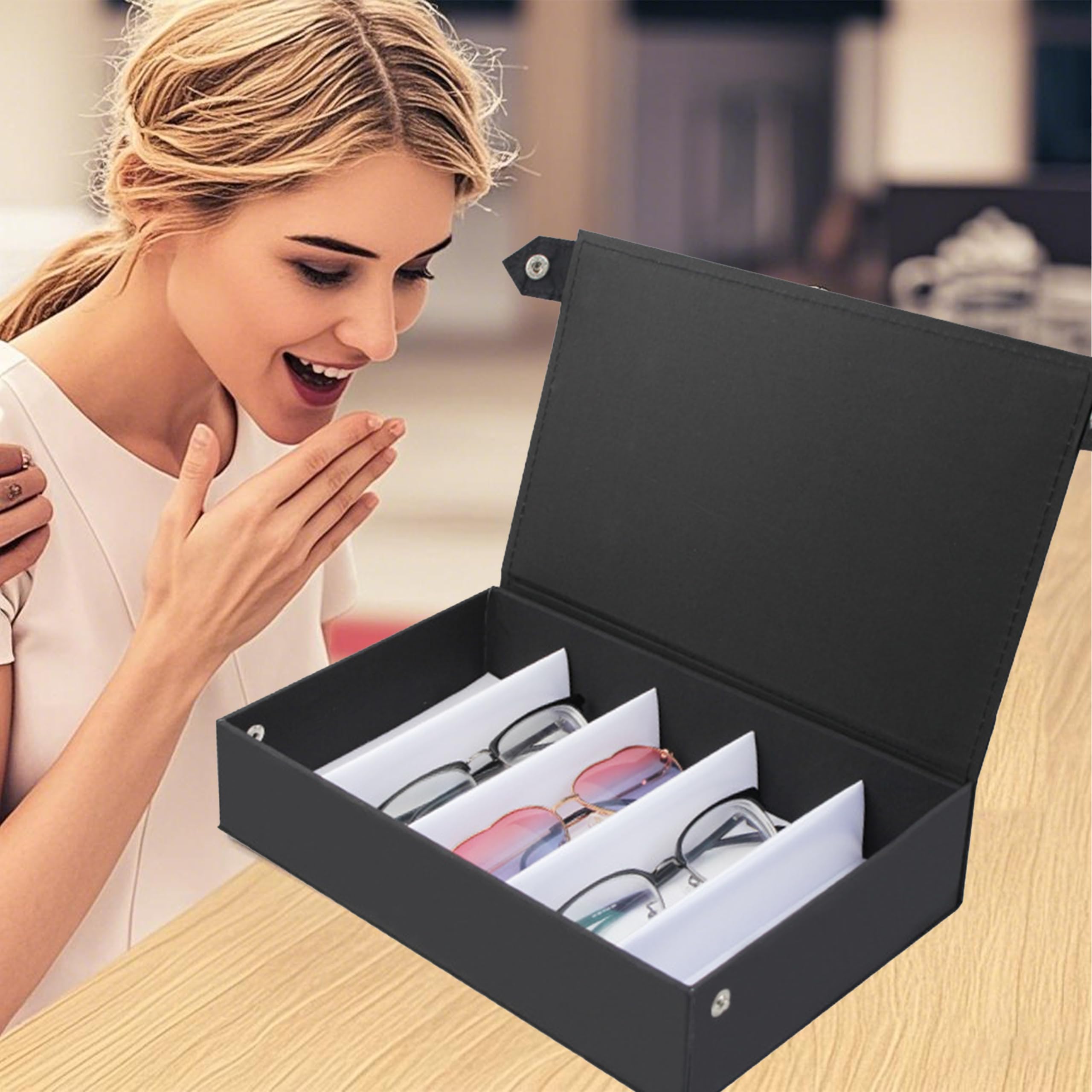 Sonnenbrillen Aufbewahrung, Brillen Organizer mit 5 Fächer, Brillenständer für Mehrere Brillen, Brillenbox für Mehrere Brillens, Aufbewahrungsbox für Brillens und Kleine Gegenstände