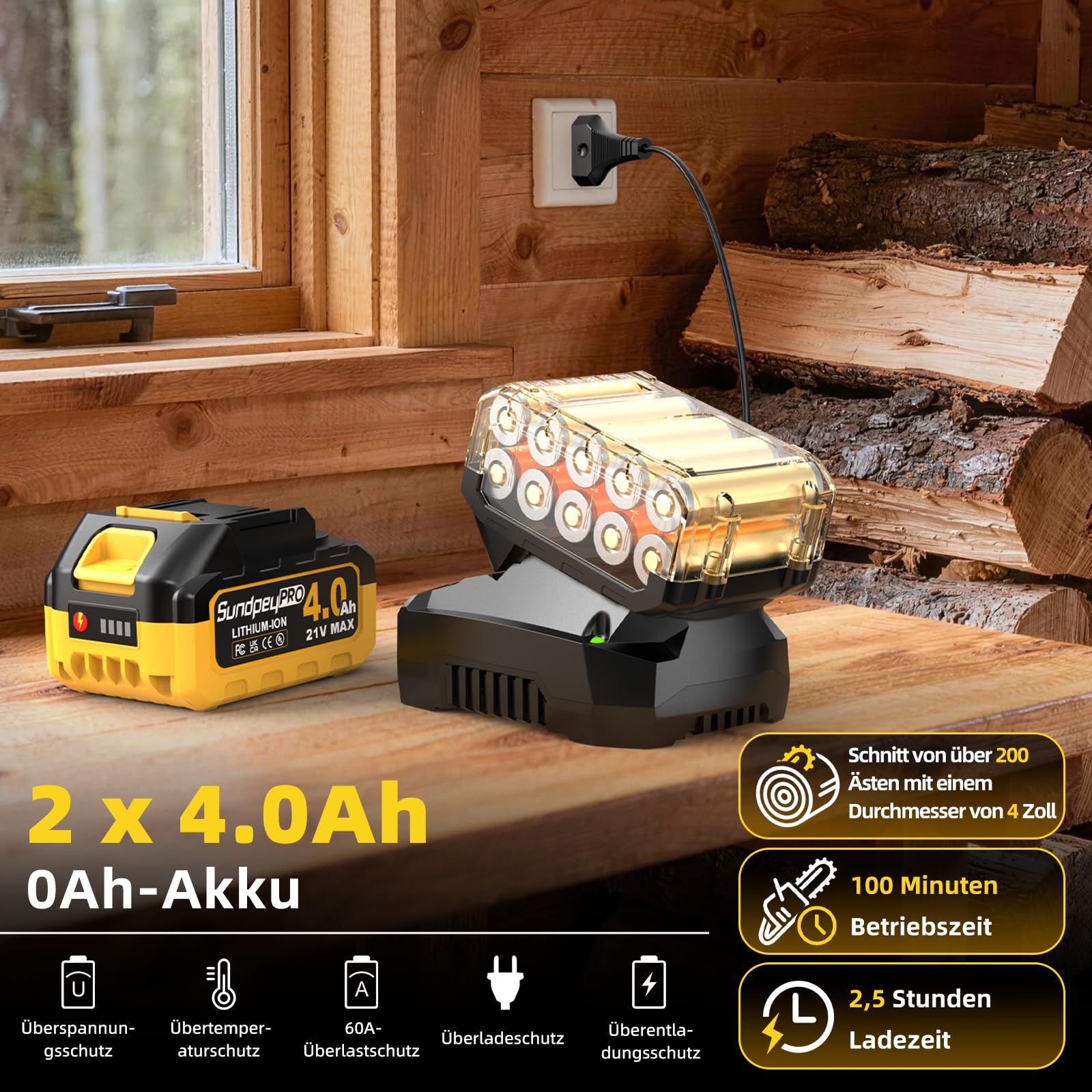 Mini Akku Kettensäge 8 & 6 Zoll - 21V Bürstenlose Kleine Kettensäge mit Akkus 8000mAh, Werkzeugloser Kettenspannung und Öler，Handkettensäge, Akku-Säge zum Beschneiden von Holz, Ästen