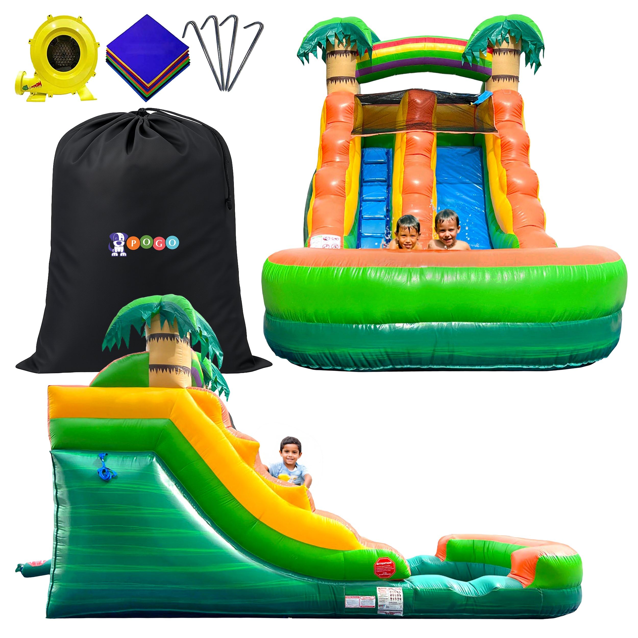 Pogo Bounce House Inflatable Water Slide for Kids & Toddlers with Inflatable Pool, Backyard, Park Commercial Use, Outdoor Water Play, Includes Blower