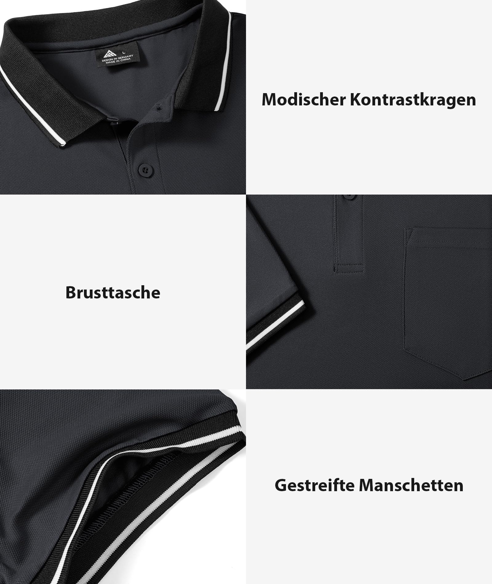JACKETOWN 2er Pack Poloshirts Herren Kurzarm Golf Polo Hemd Männer mit Tasche Schnelltrocknend Atmungsaktives Work Polohemd Herren Sommer Slim Fit Shirt Tennis Basic Tshirt