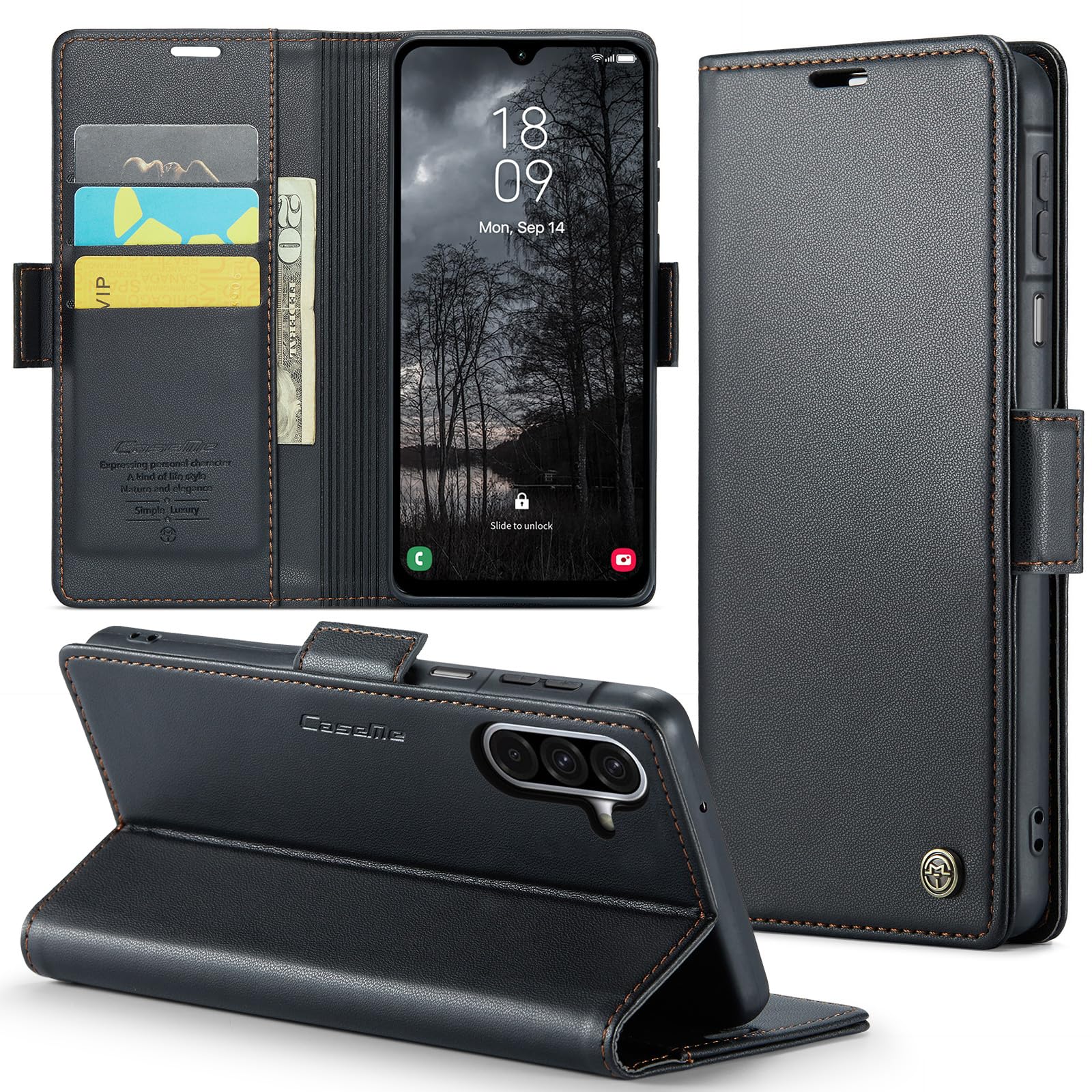 Rerzoiro Handyhülle für Samsung Galaxy A26 5G Hülle, Premium PU Lederhülle Klappbar Flip Case [RFID Blocker] Tasche Magnet Kartenfach Klapphülle Schutzhülle für Samsung Galaxy A26 4G/5G, Schwarz