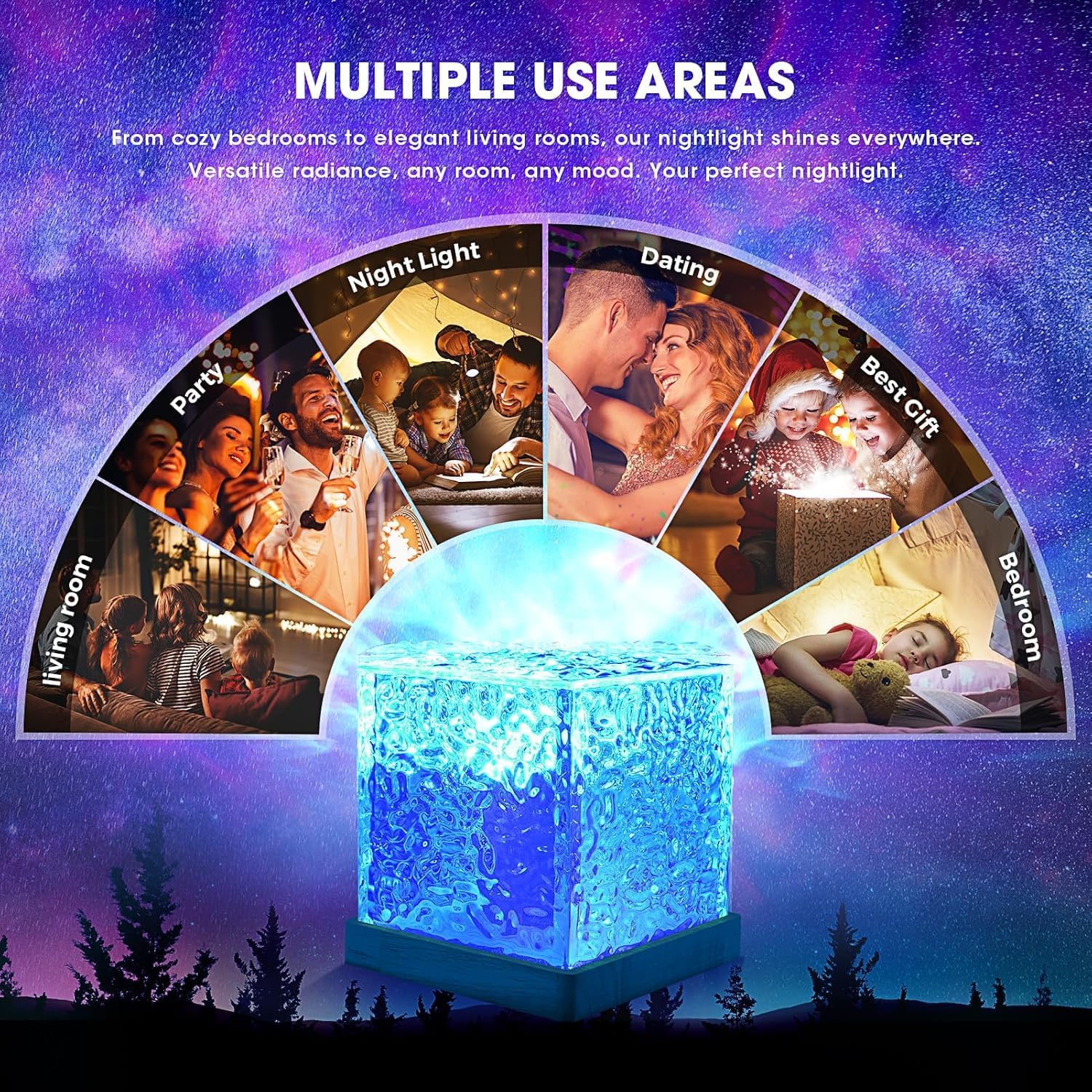 TAWZIX Acrylic Romantic Ocean Wave Night Light Projector Lamp, 3D Water Wave Effect, LED Projection Lamp for Bedroom Decor, Remote Control (Cube Shape) Multicolor Product Image 3