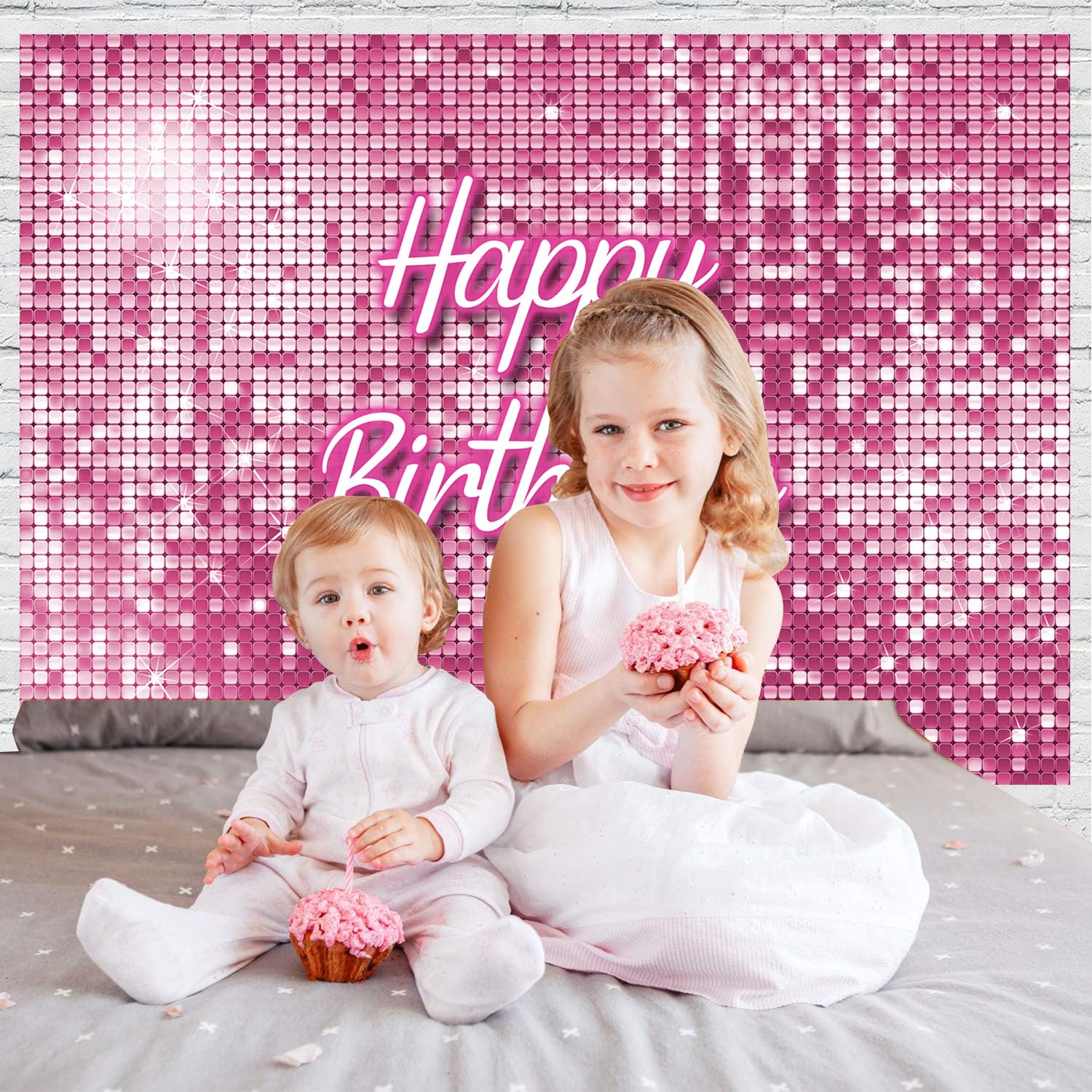 Hot Pink 'Happy Birthday' Fotohintergrund, 182x109 Cm, Glänzend & Neon – Perfekt Für Mädchenpartys