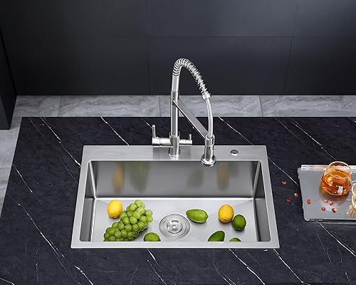 Miniatura 35 de MENATT Fregadero de cocina cepillado de 20 pulgadas, calibre 18, acero inoxidable, 1 orificio para grifo, fregadero de cocina con montaje superior