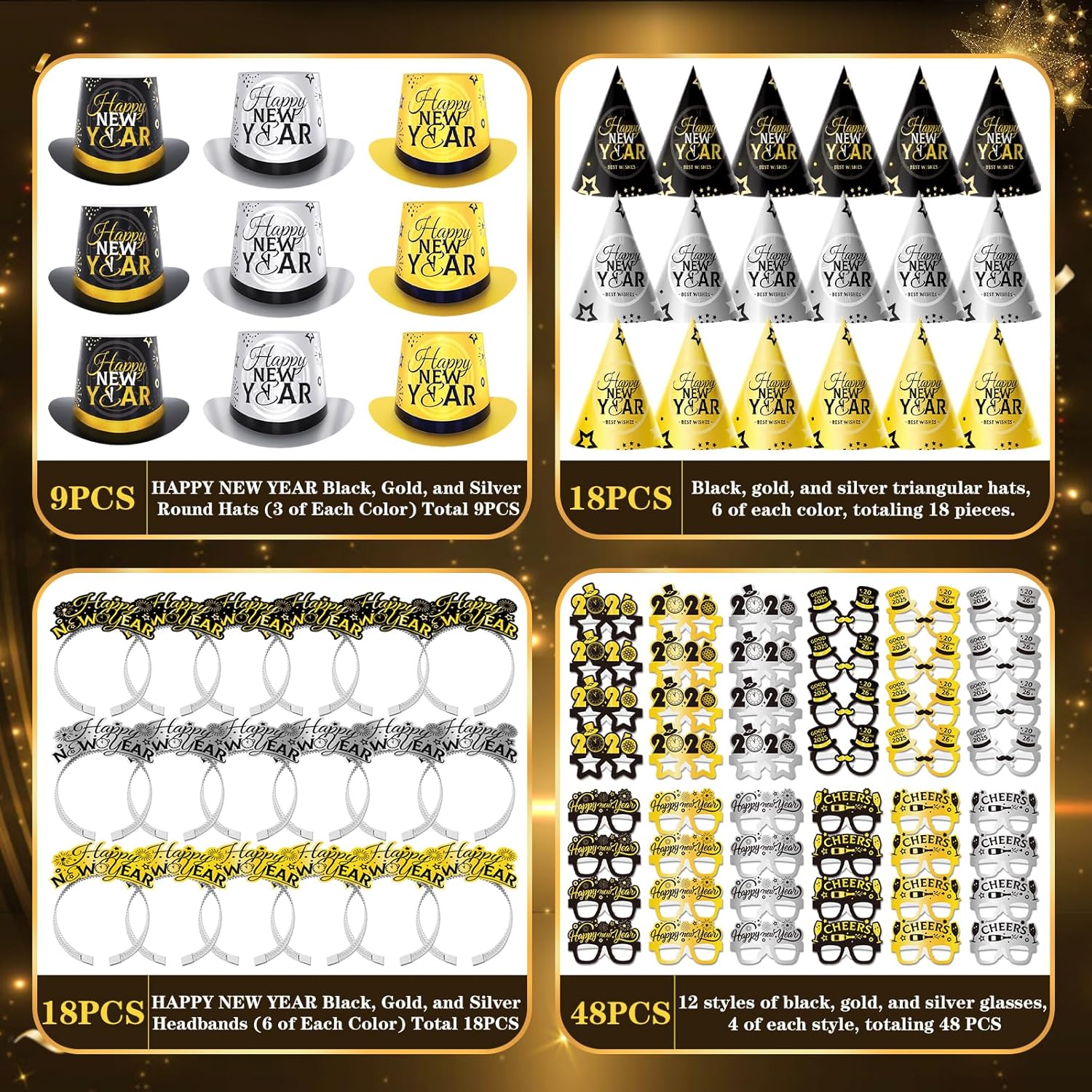 93PCS New Years Eve Party Supplies 2026 for 48 Guests, Happy New Years Decorations Party Favors Includes Top Hats, Tiaras, Glasses Accessories for Adults Nye Decorations 2026 - Image 3