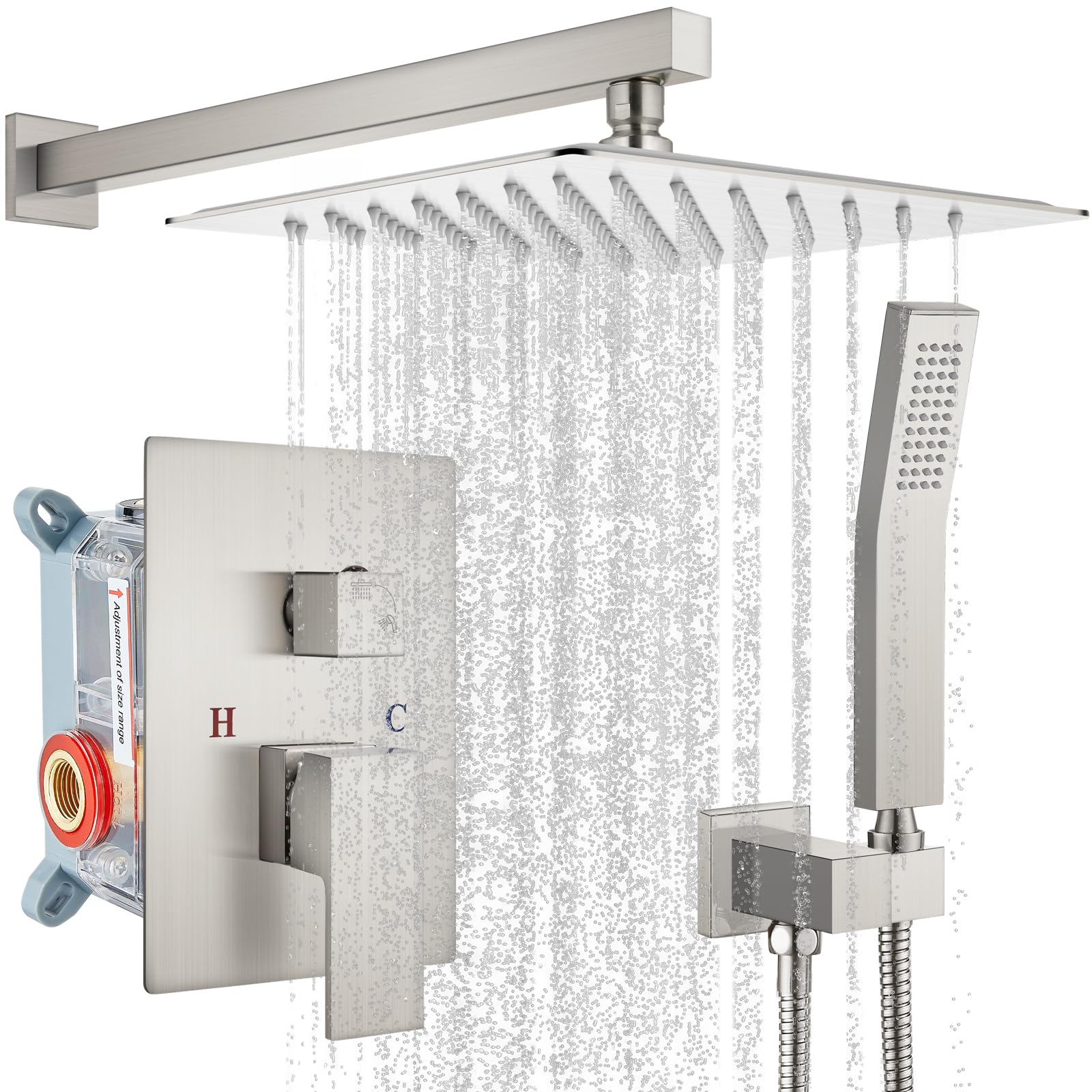 gotonovo 12 Inch Rain Shower System Brushed Nickel Luxury High Pressure Shower Head Bathroom Shower Faucet Set Hand Held Spray Rough-in Valve and Shower Trim Included