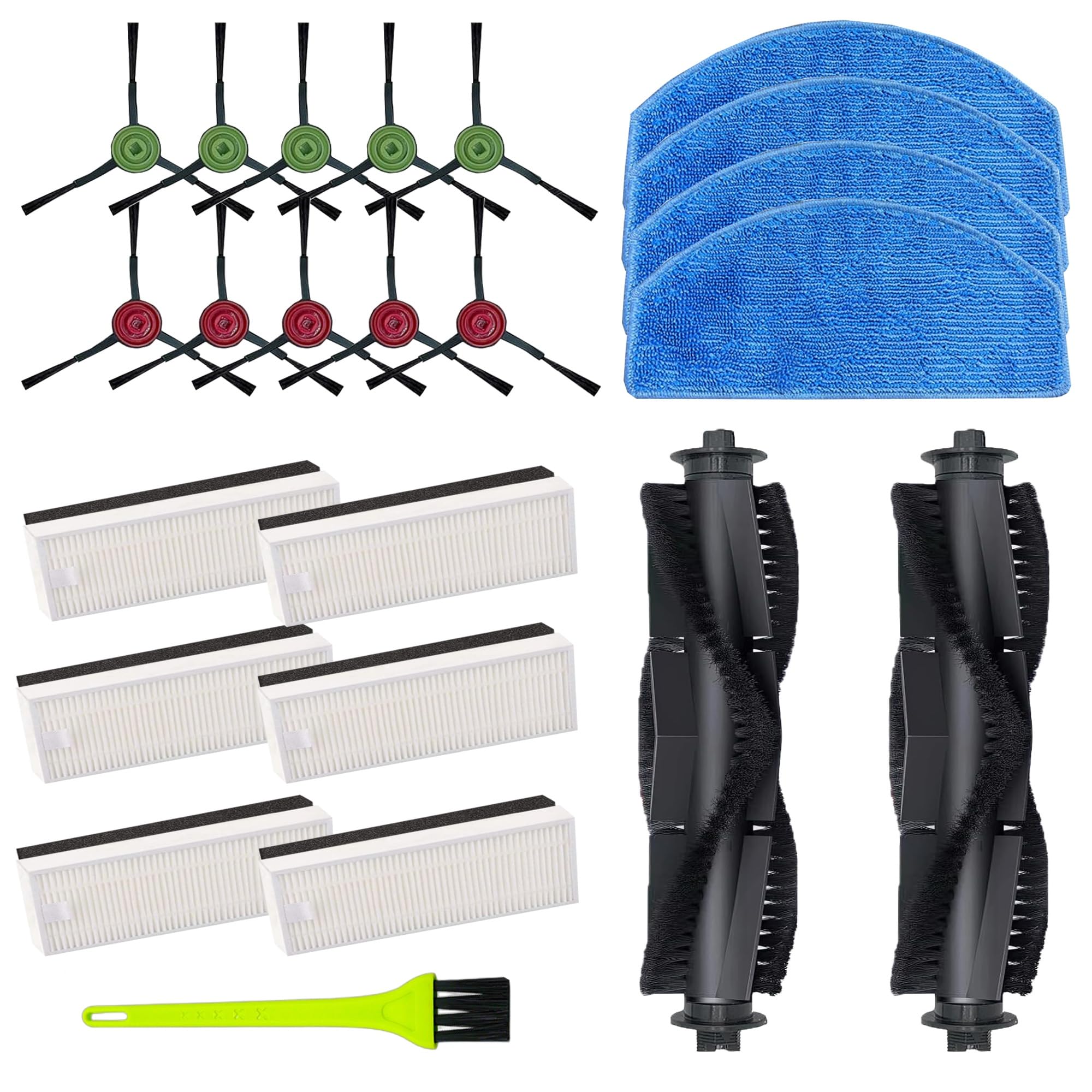 Replacement Parts for Tikom G8000,for Tikom G8000 Pro, for HONITURE G20 Robot Vacuum Cleaner Spare Parts Accessories, 2 Main Roller Brush, 10 Side Brushes, 6 Hepa Filters, 4 Mop Pads