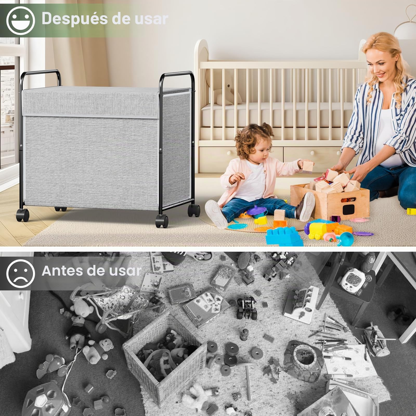 Caja de Almacenamiento, 117 L, Caja de Juguetes con Ruedas, Caja de Juguetes con Tapa, Caja de Almacenamiento de Juguetes Grande Plegable para niños, para habitación de niños, Ropa, Libros