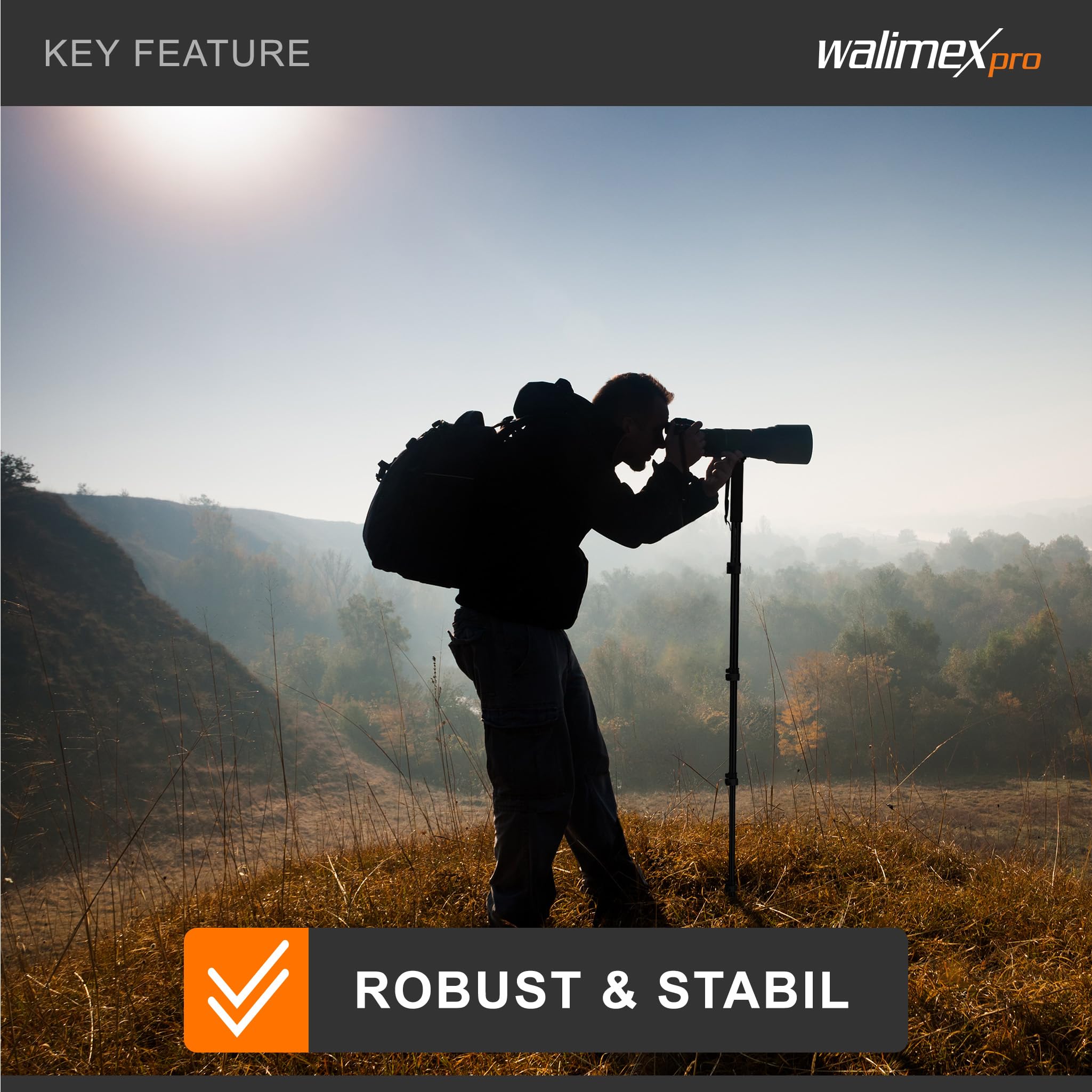 Walimex FT-1502 Pro Einbeinstativ 177 cm, robustes Fotostativ aus Aluminium, Kamerastativ mit 10 kg Traglast, Stativ für DSLR, DSLM und Kompaktkameras, inkl. Transporttasche