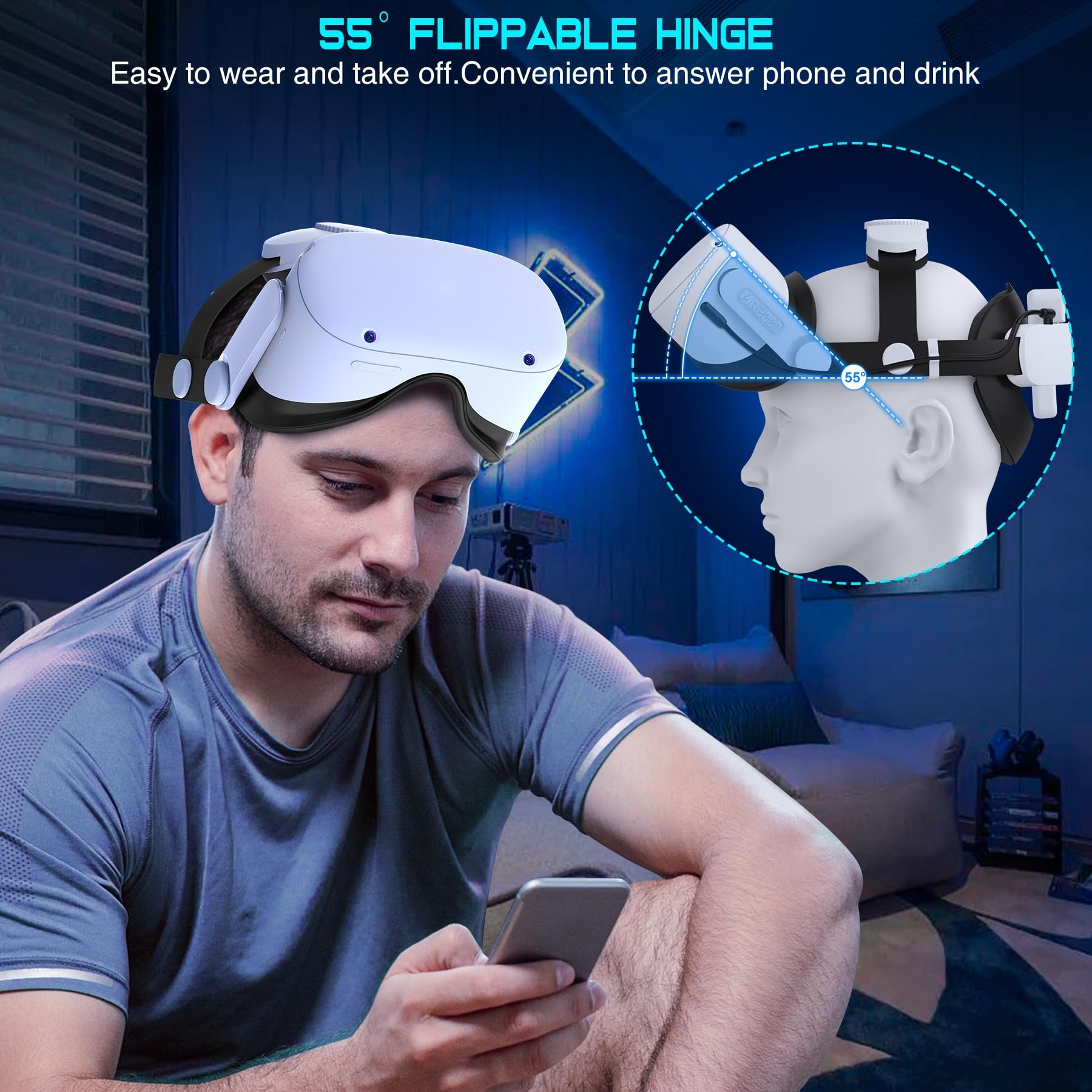 Elegamefy für Meta Quest 3/3S/Quest 2 Headstrap mit 15000mAh Akku und Ladestation - Wechselbare & Verlängerte Spielzei 8 Stunden, Verstellbares Dual-Knob