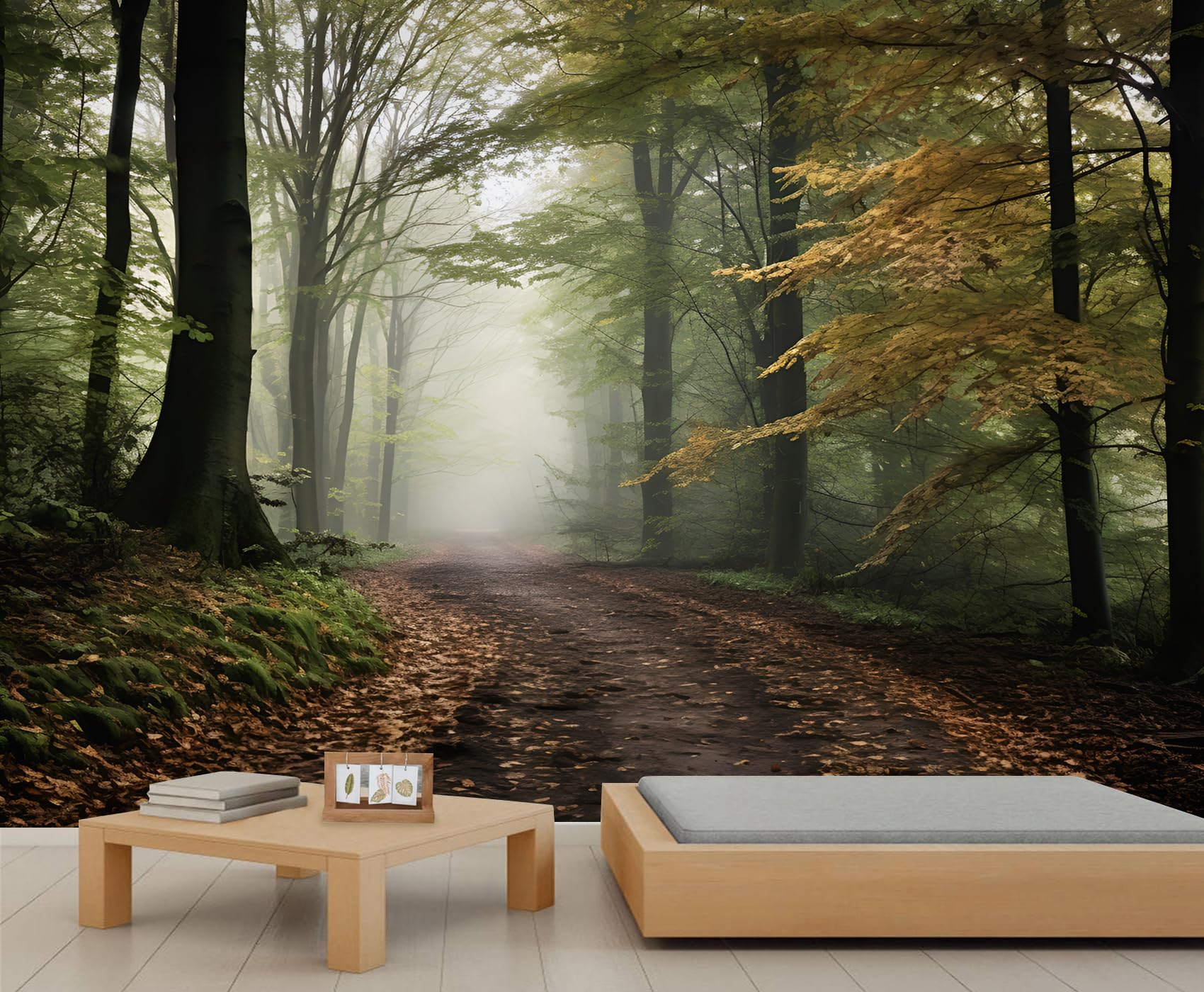 YXQAIED Forest Path Wallpaper, Autumn Forest Photo Wallpaper Natural Landscape Bedroom Kids Room Living Room Decoration Poster, 390x260cm
