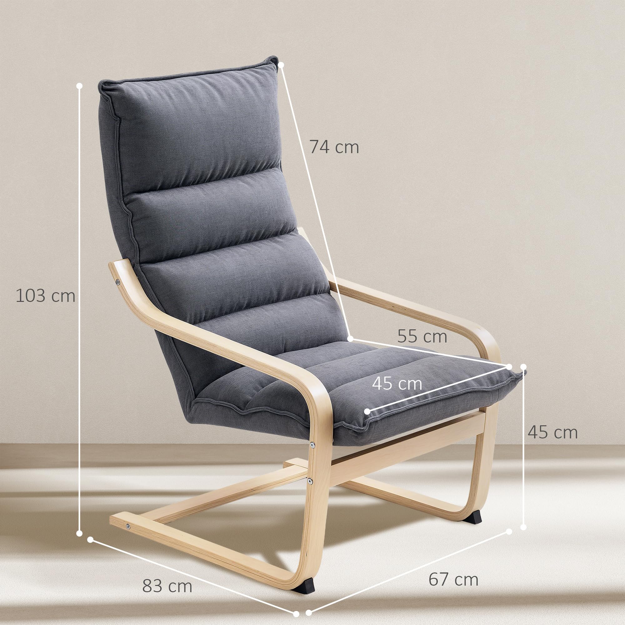 HOMCOM Sillón de Salón Moderno Butaca de Salón con Respaldo Alto Reposabrazos y Patas de Madera Tapizado en Terciopelo Butaca para Dormitorio Sala de Estar Gris