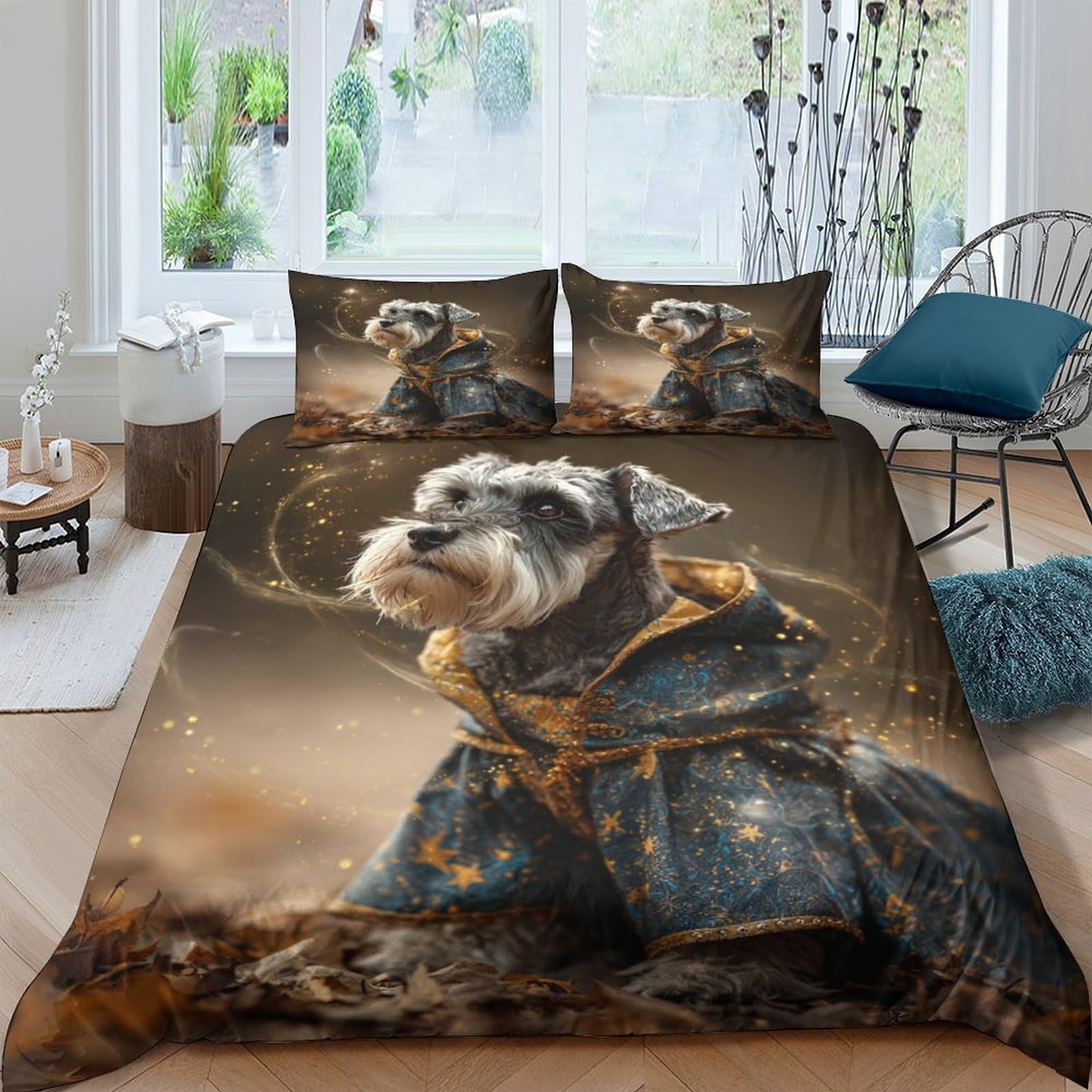 Ctjqhvkz Style-8 3D Printed Schnauzer Portrait Fitted Sheet Microfiber Soft Anti-Slip Dog Art Mattress Cover Bedroom Decor Single（135X200cm）