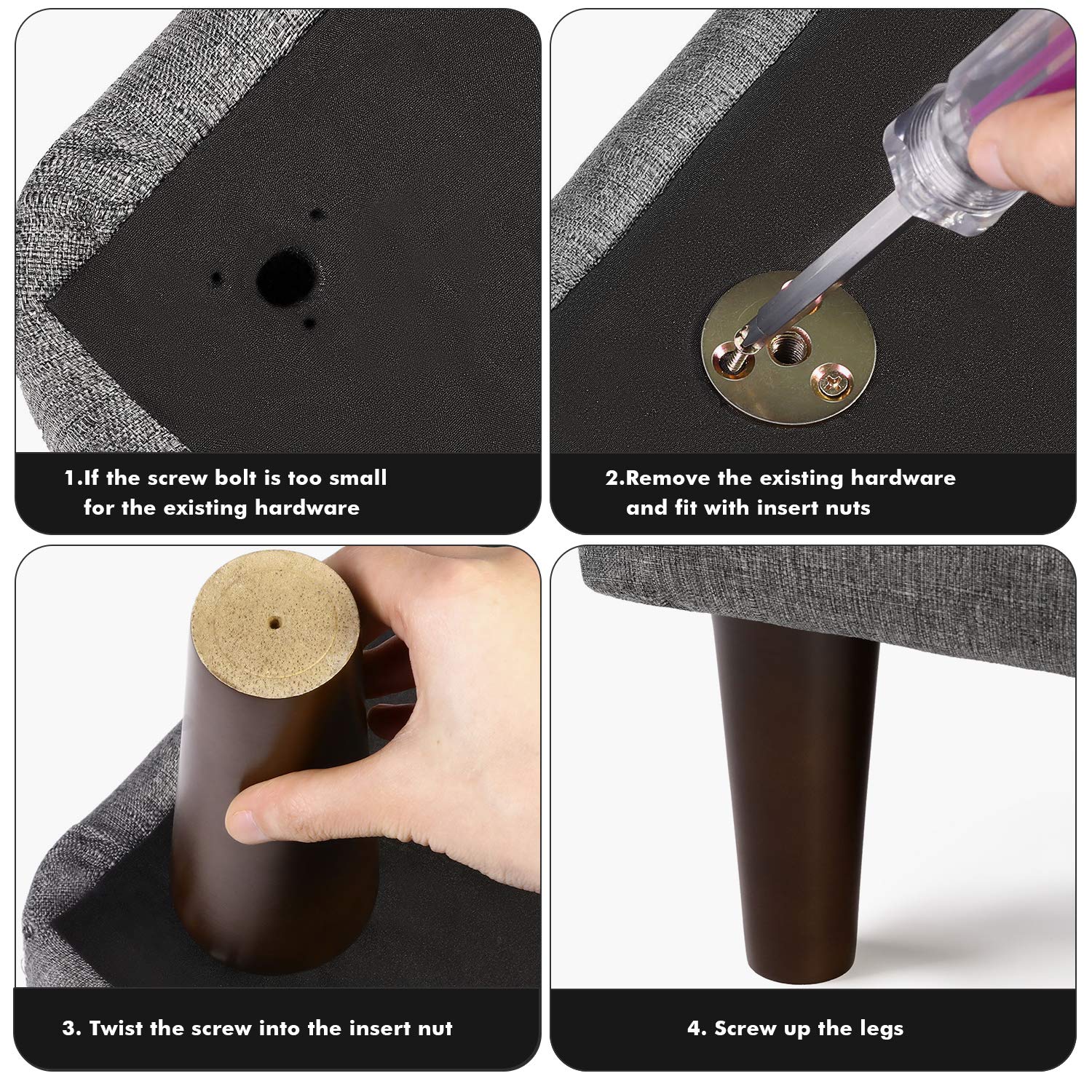 One Sight Wood Furniture Legs, 6 Inch Mid Century Modern Replacement Legs for Sofa, Dresser, Armchair, Cabinet, Couch (Set of 4)