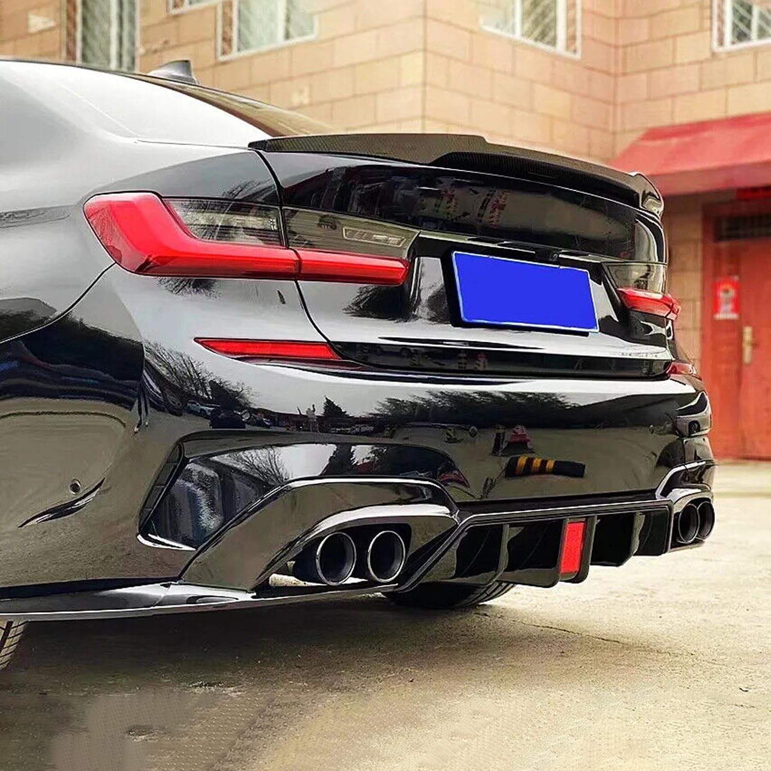Rear Diffuser Lip Compatibility with 2019-2022 3 Series G20 330i M340i Sport Rear Bumper Diffuser Lip Spoiler with LED Light Gloss Black