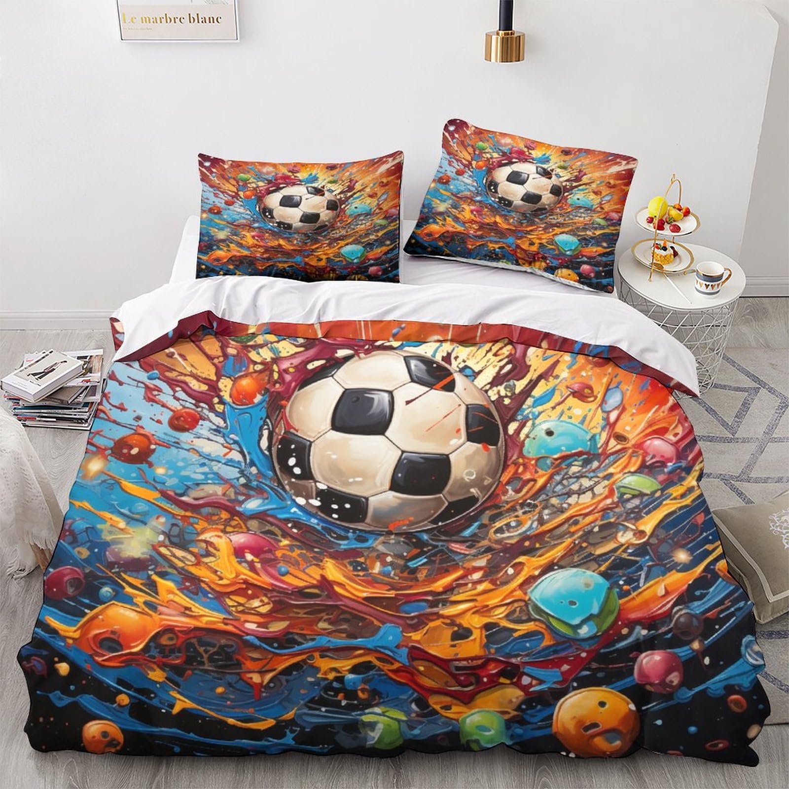 Housse de couette football parure lit 200x200 cadeau idéal anniversaire enfant ado