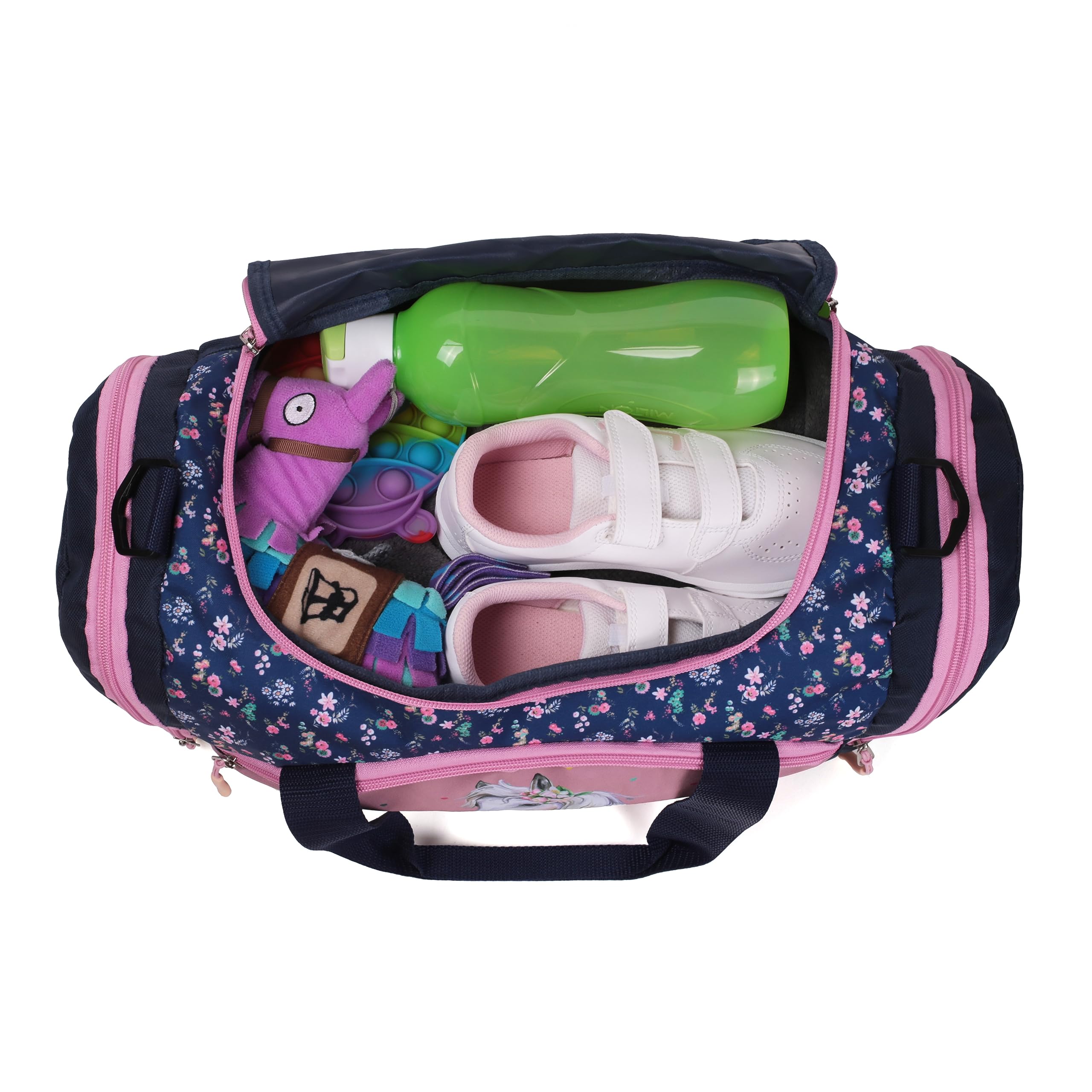 Pferde Pony Umhängetasche Sporttasche für Mädchen Kinder Reisetasche - 35 x 22 x 18,5 cm, blau/rosa, Volumen ca.14,2 Liter