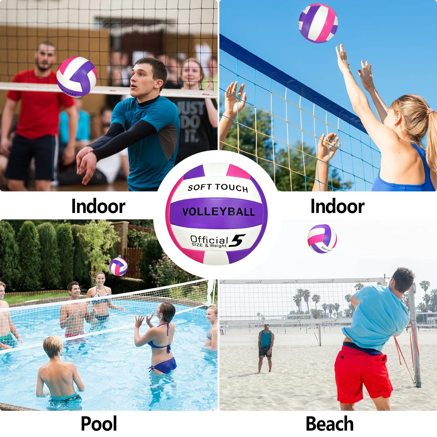 UUBEMM Volleyball Soft Touch, offizielle Größe 5, dickes, strapazierfähiges PU-Leder, wasserdicht, für drinnen und draußen, für Anfänger, Teenager, Erwachsene, Strand, Pool, Fitnessstudio