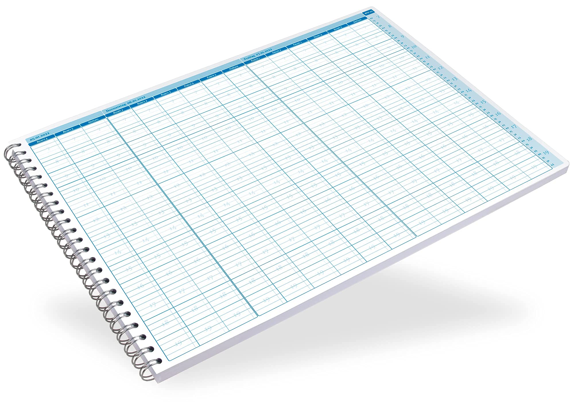 Terminplaner Praxis datiert mit frei wählbarem Startdatum, individuellem Deckblatt und Spaltenbeschriftung! Format optimal für 6 Mitarbeiter /15-Min-Takt