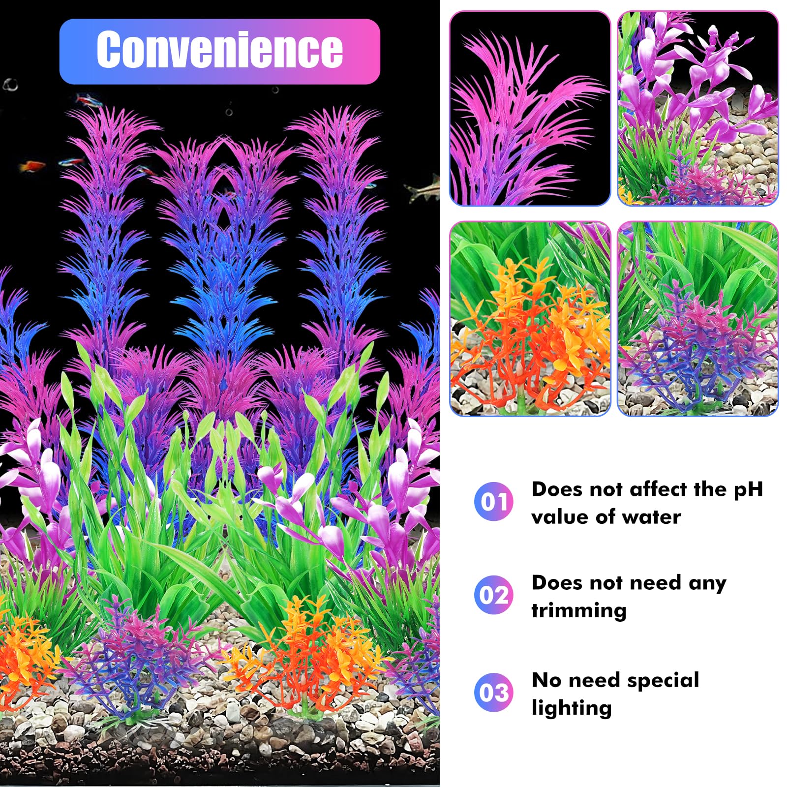 AQUANEAT Artificial Fish Tank Plants, Aquarium Decorations, Purple Plastic Accessories, 10pcs