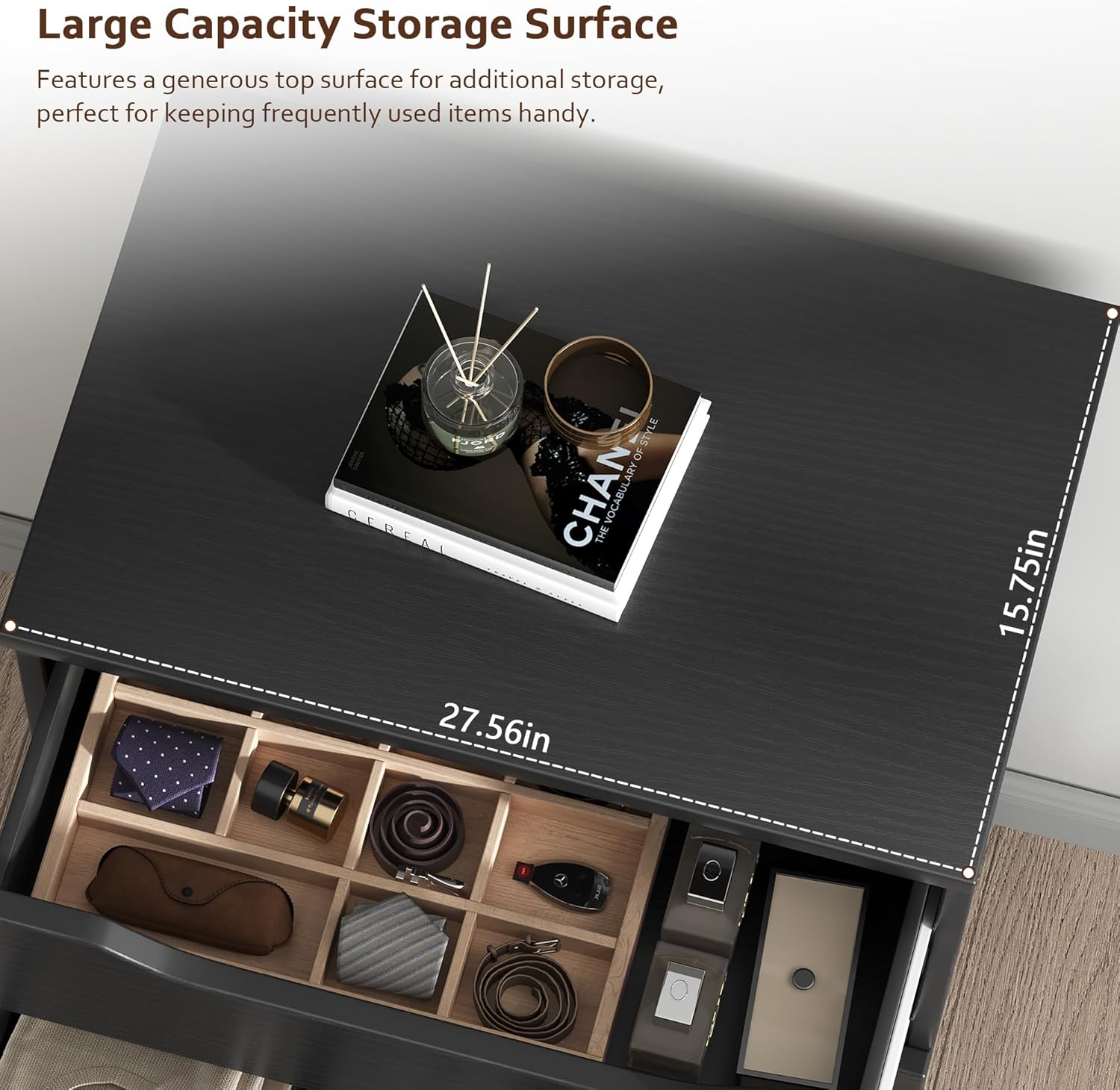 Black Tall 5 Drawer Dresser for Bedroom with Hidden Storage Design, Large Modern Closet Dressers & Chests of Drawers with Cut-Out Handles, 27.6" L*15.8" W*45.3" H for Bedroom, Living Room, Nursery