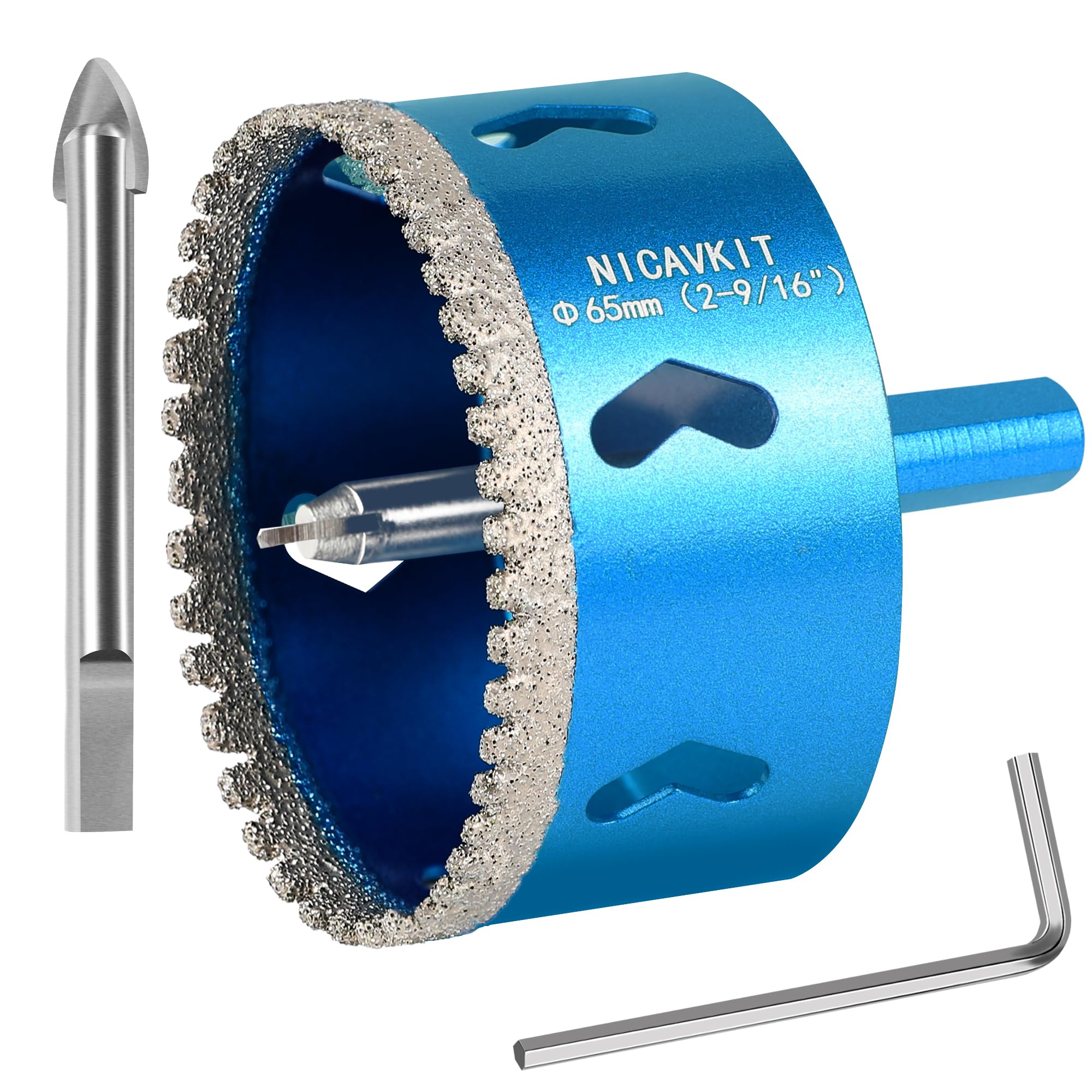 NICAVKIT 65mm Diamant Lochsäge mit 2*Zentrierbohrer, Professionellen Hartgelötet Diamant Bohrkron Fliesenbohrer für Fliesen, Porzellan, Keramik, Glas, Quarzit, Marmor