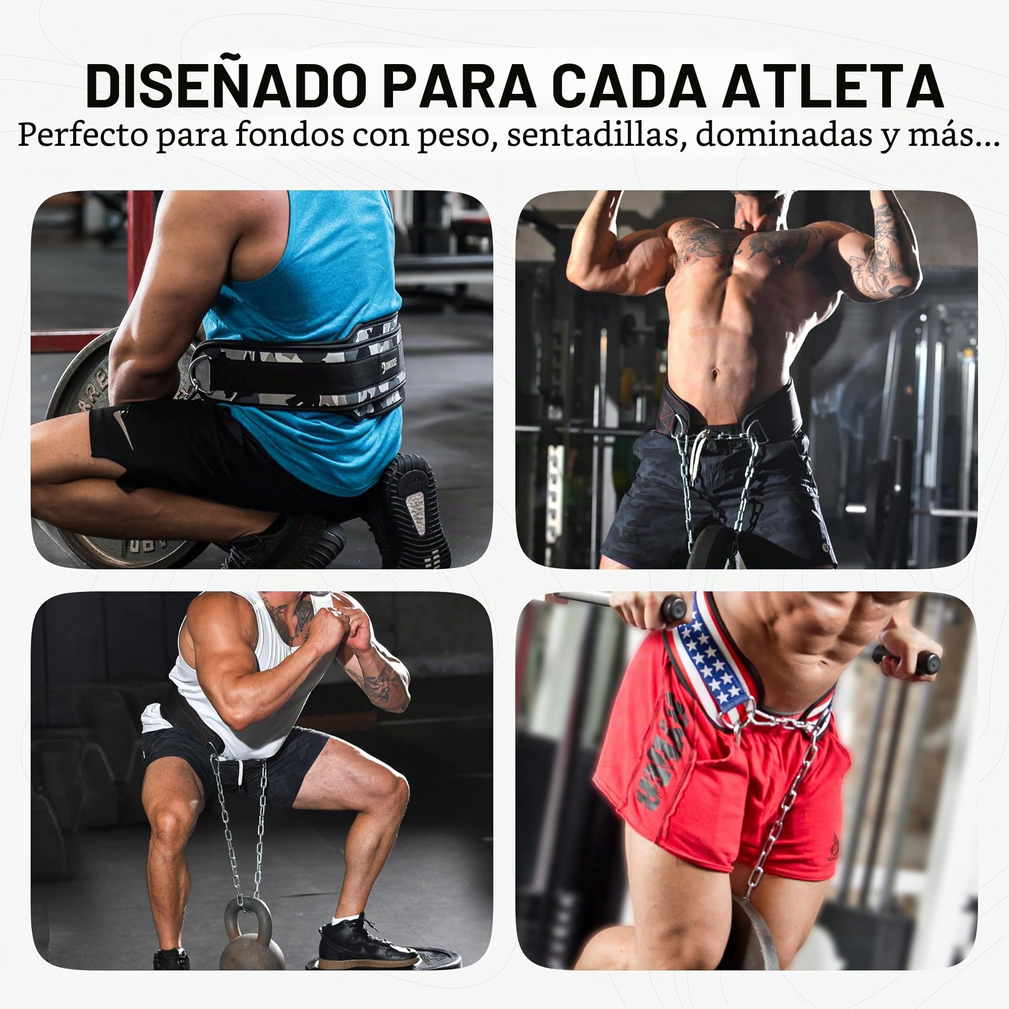 DMoose - Cinturón de inmersión con cadena de 36" de cadena de acero resistente, ajuste cómodo, doble costura, maximiza tus entrenamientos de levantamiento de pesas y culturismo