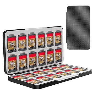 TiMOVO 24 Game Card Case for Nintendo Switch OLED 2021/Switch/Switch lite, 24 Game Holder Cartridge Case for Switch Game Cards and 24 SD Cards, Compact & Portable Game Storage Case Box, Carbon Black