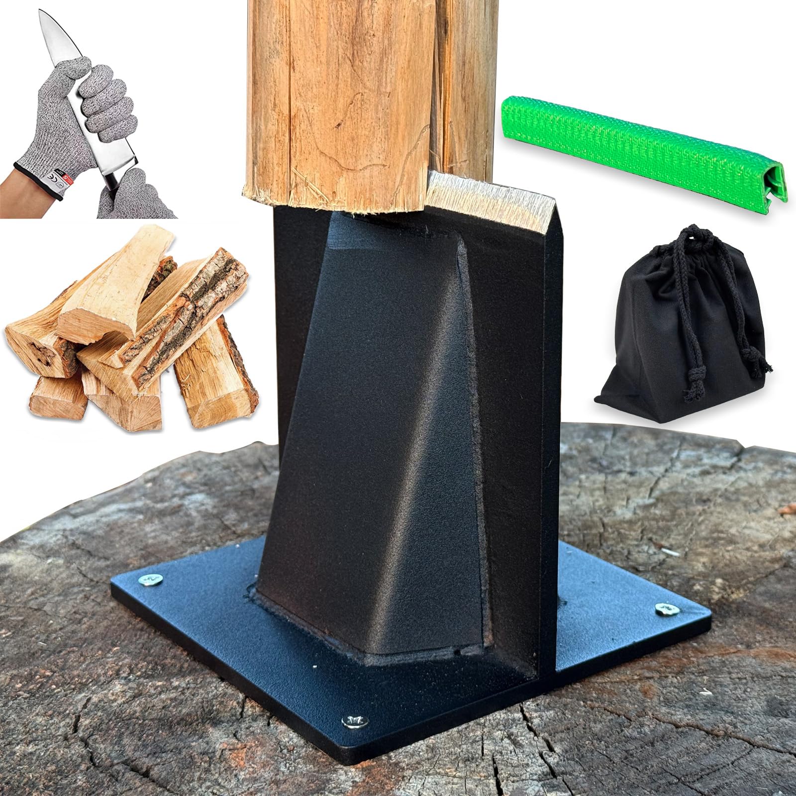 Divisor de leña para leña, cortador de madera de acero resistente sin hacha, herramienta manual de cuña segura con guantes resistentes a cortes