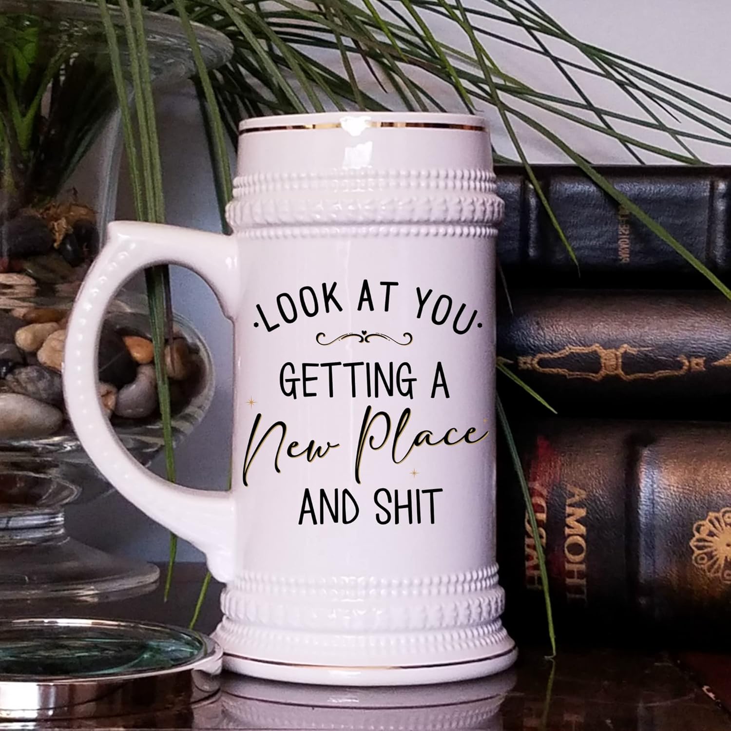 Look At You Getting A New Place Housewarming Beer Mug for Best Friend Neighbor Moving First Time New Home Homeowner Closing Ideas 22 Oz. Ceramic Stein