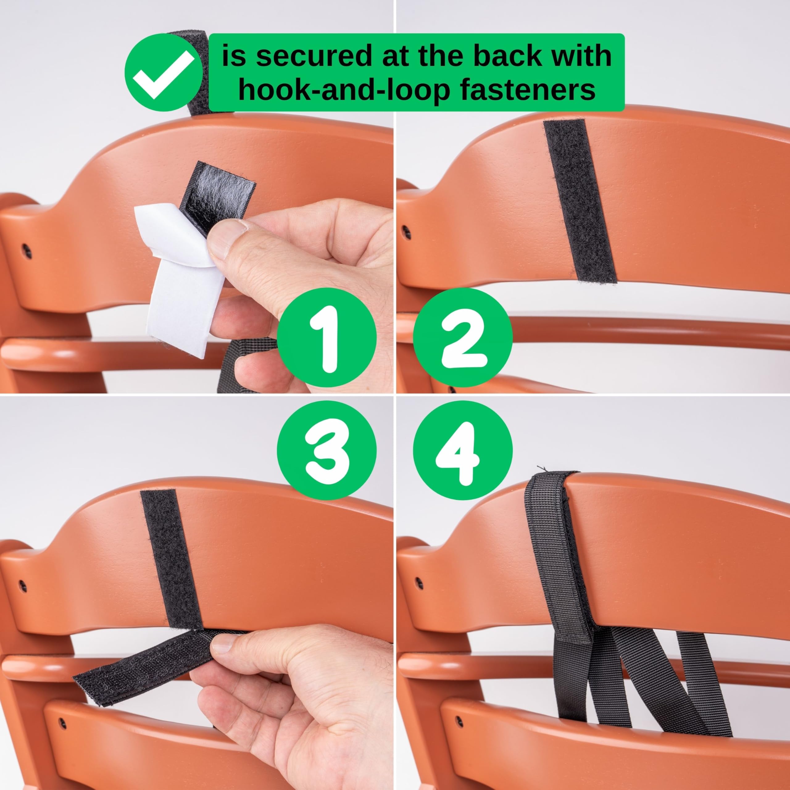 Sistema di imbracatura a 5 punti per seggiolone, 1 set, compatibile con Hauck Alpha Beta, Stokke Tripp Trapp, Roba e molti altri, in nero, con cinghia inguinale