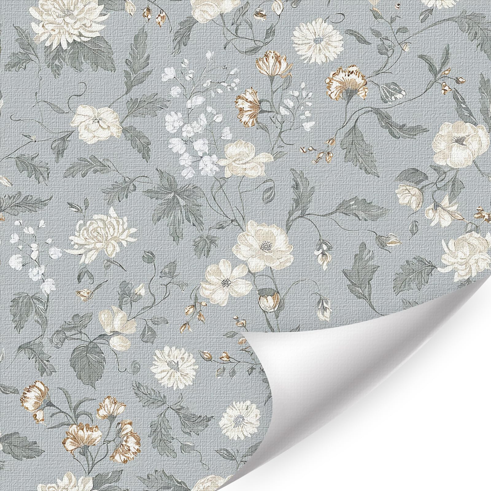 CHDITB Flower Wallpaper Blue,Boho Floral Wallpaper Self Adhesive,Blue Wall Paper Peel And Stick(44x300cm) Blue White Flower Bedroom Room Wall Stickers,Vintage Wall Decor for Bedroom Kitchen Cabinets — image 1