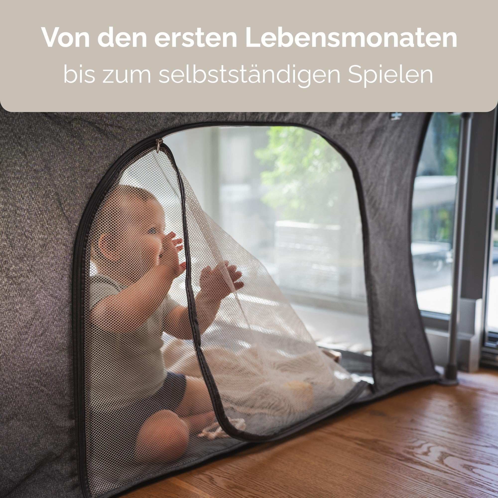 Snoen Laufstall Baby groß faltbar Indoor Outdoor sicheres Spielgitter für Kinder stabiles Laufgitter mit Netzseiten schneller Aufbau platzsparend für Zuhause Reise Dunkelgrau