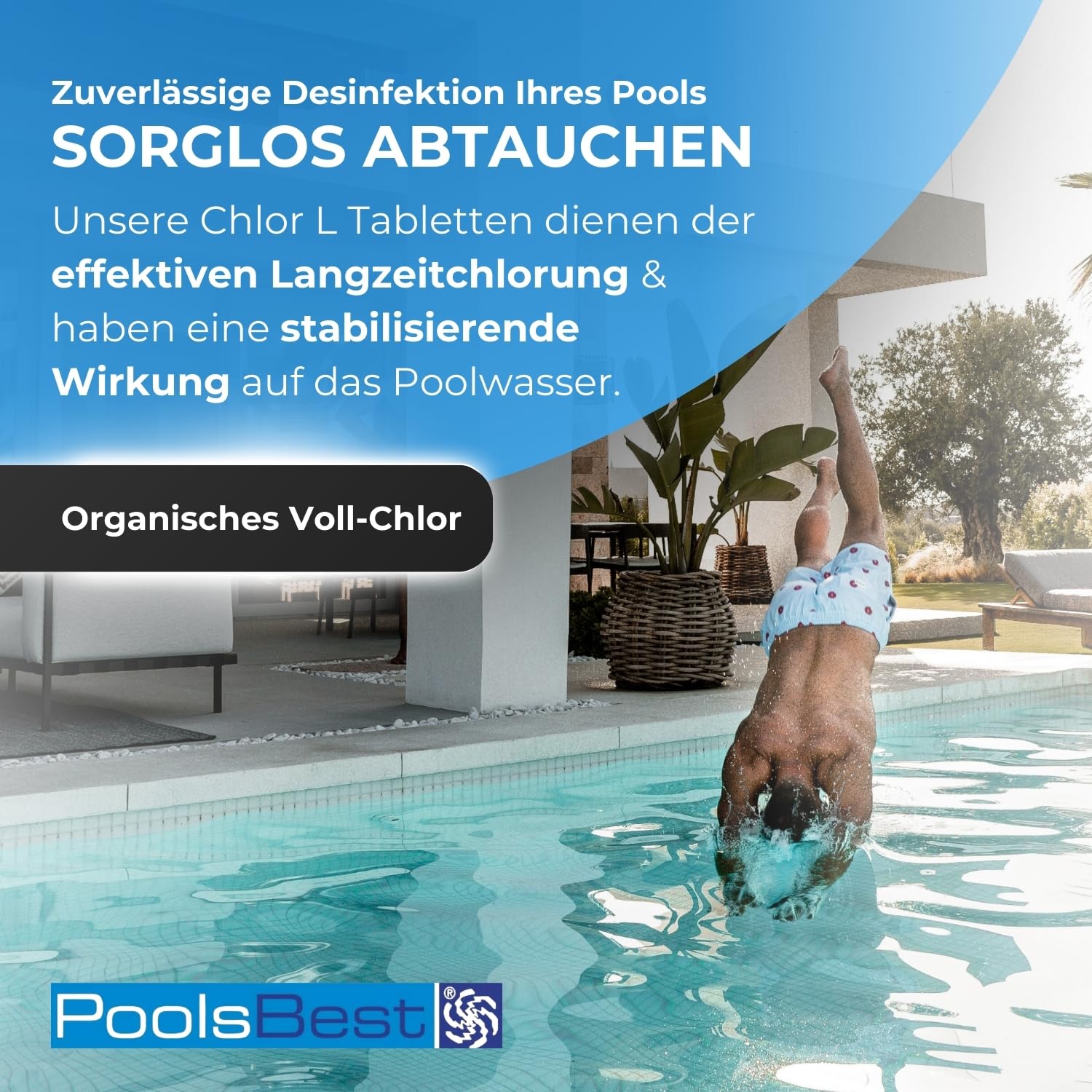 PoolsBest 1kg Chlor L 200g I langsamlösliche Chlortabletten für Pool I hochwertige Poolpflege Chlortabs I Langzeit Tabs mit 92% Aktivchlor I Pool-Chlor-Tabletten zur Desinfektion