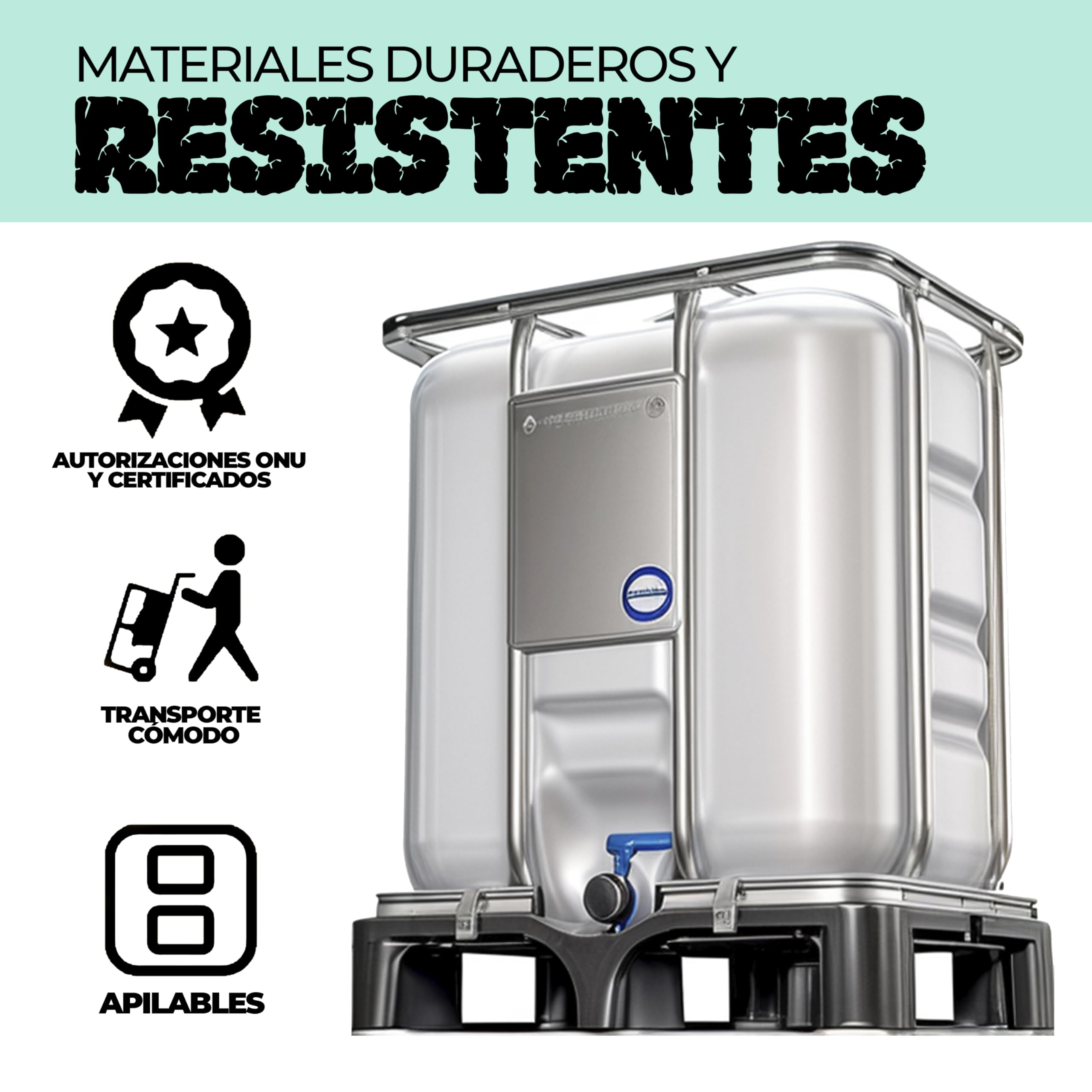 WERIT Depósito de Agua 300L IBC GRG - Con Grifo, Palet Reforzado, Certificación ADR, Contenedor de Agua, Ideal para Almacenamiento y Transporte Seguro de Líquidos, Alta Durabilidad y Fiabilidad
