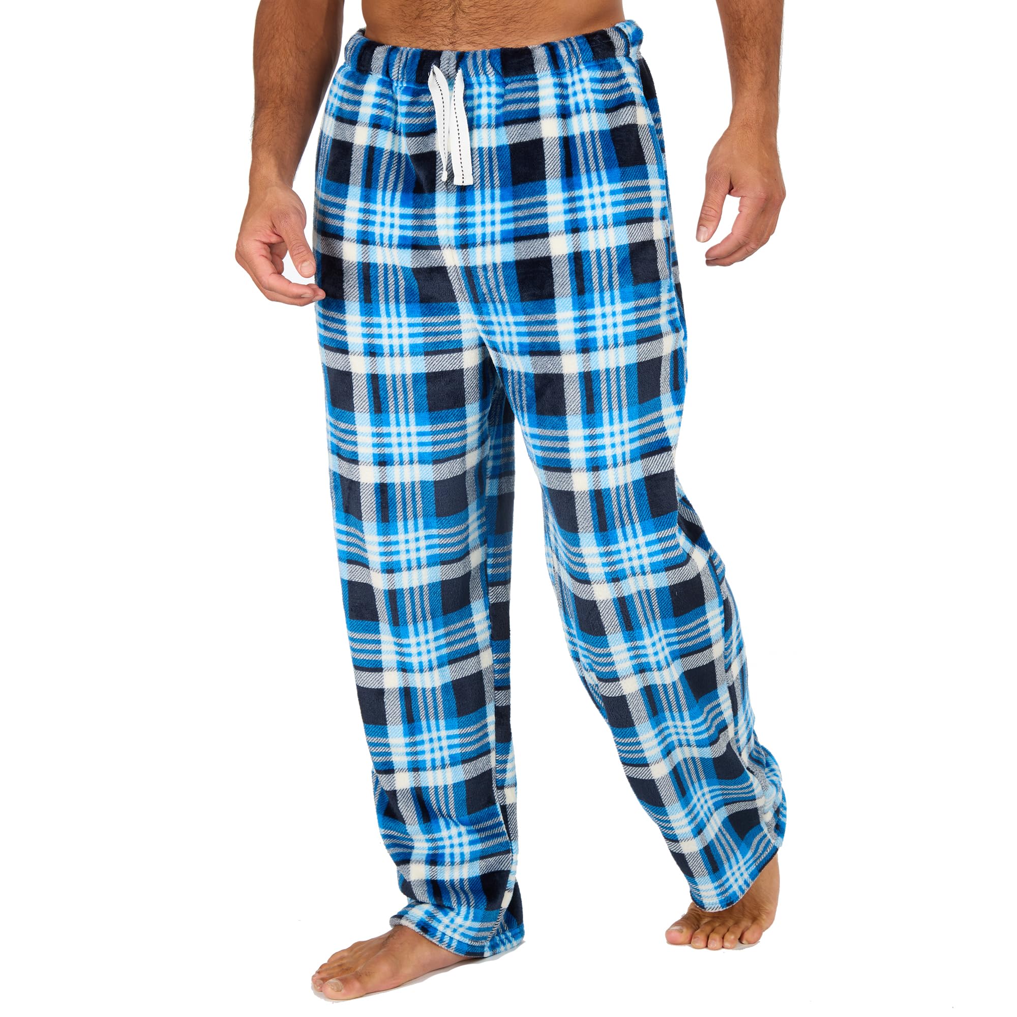 Insignia Men's Light Blue Check Fleece Check Pyjamas Lounge Pants Bottoms (, M)