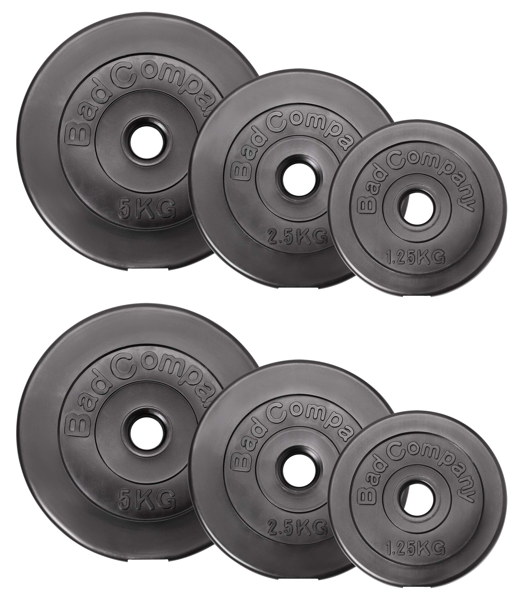 Bad Company Tarcze do hantli 30/31 mm, tworzywo sztuczne, parami (1-30 kg) lub w zestawie (3-90 kg), obciążniki do hantli długich i krótkich