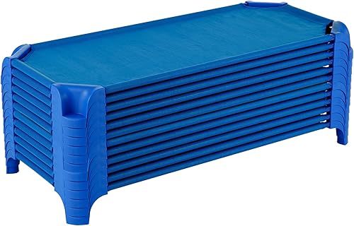 Miniatura 13 de Sprogs Catres apilables de alta resistencia de tamaño estándar de 52 pulgadas de largo para niños y niños pequeños, cunas apilables para niños Azul,