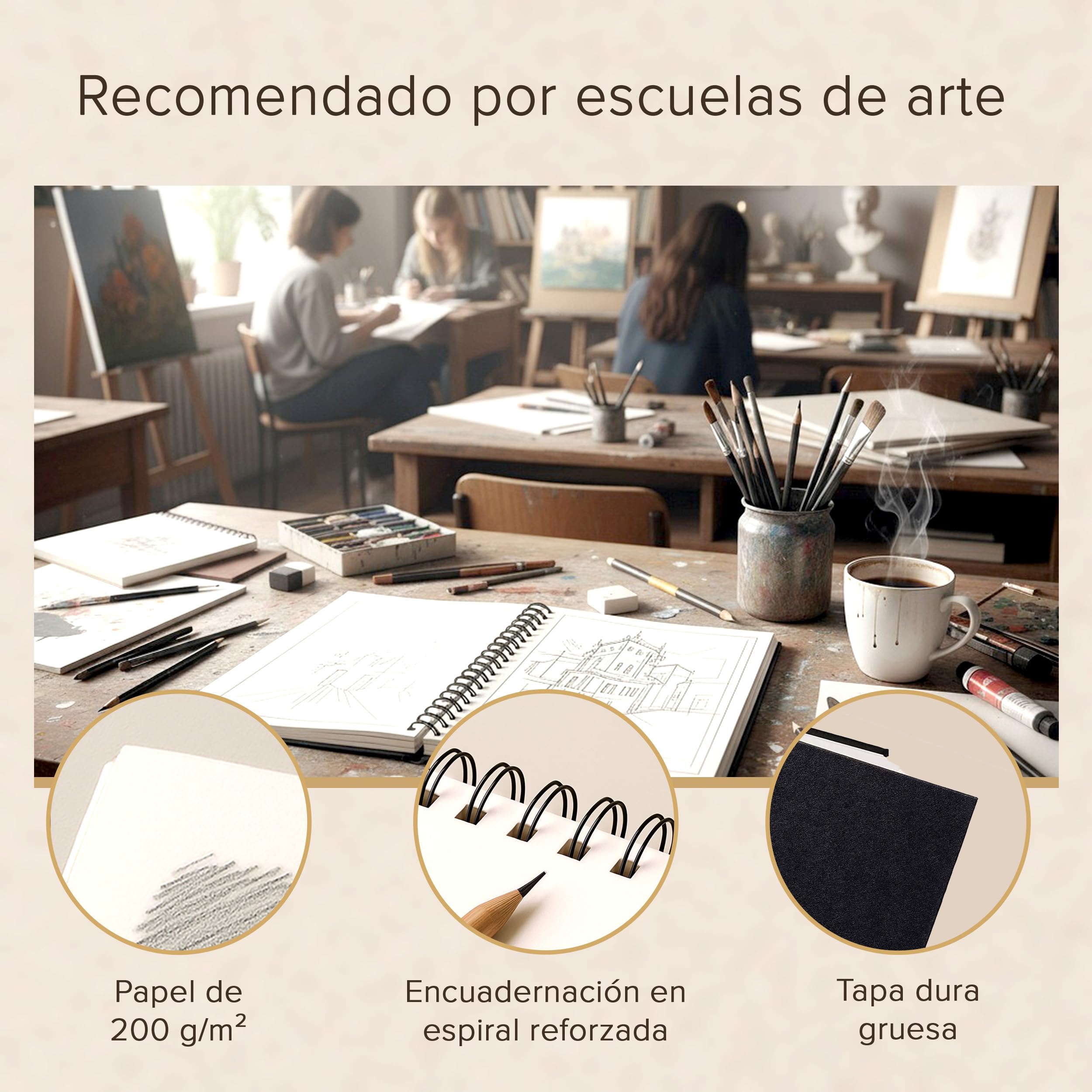 Cuaderno de Bocetos de Artista A4 - Tapa Dura, Papel muy Grueso de 200 gm2 - Encuadernado en Espiral para Niños, Profesionales, Dibujar y Hacer Bocetos - 21x29 cm, 40 hojas, 80 Páginas