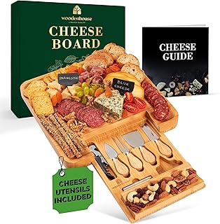 Bamboo Charcuterie Boards Gift Set - Meat and Cheese Tray with Utensils ...