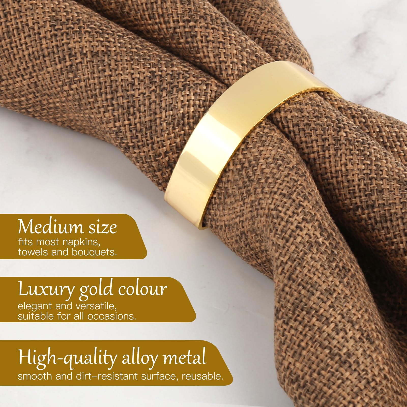 Lot 12 Ronds De Serviette Dorés Métal - 5x3x1,3 Cm - Pour Mariage, Dîner, Anniversaire, Saint-Valentin, Décoration De Table élégante