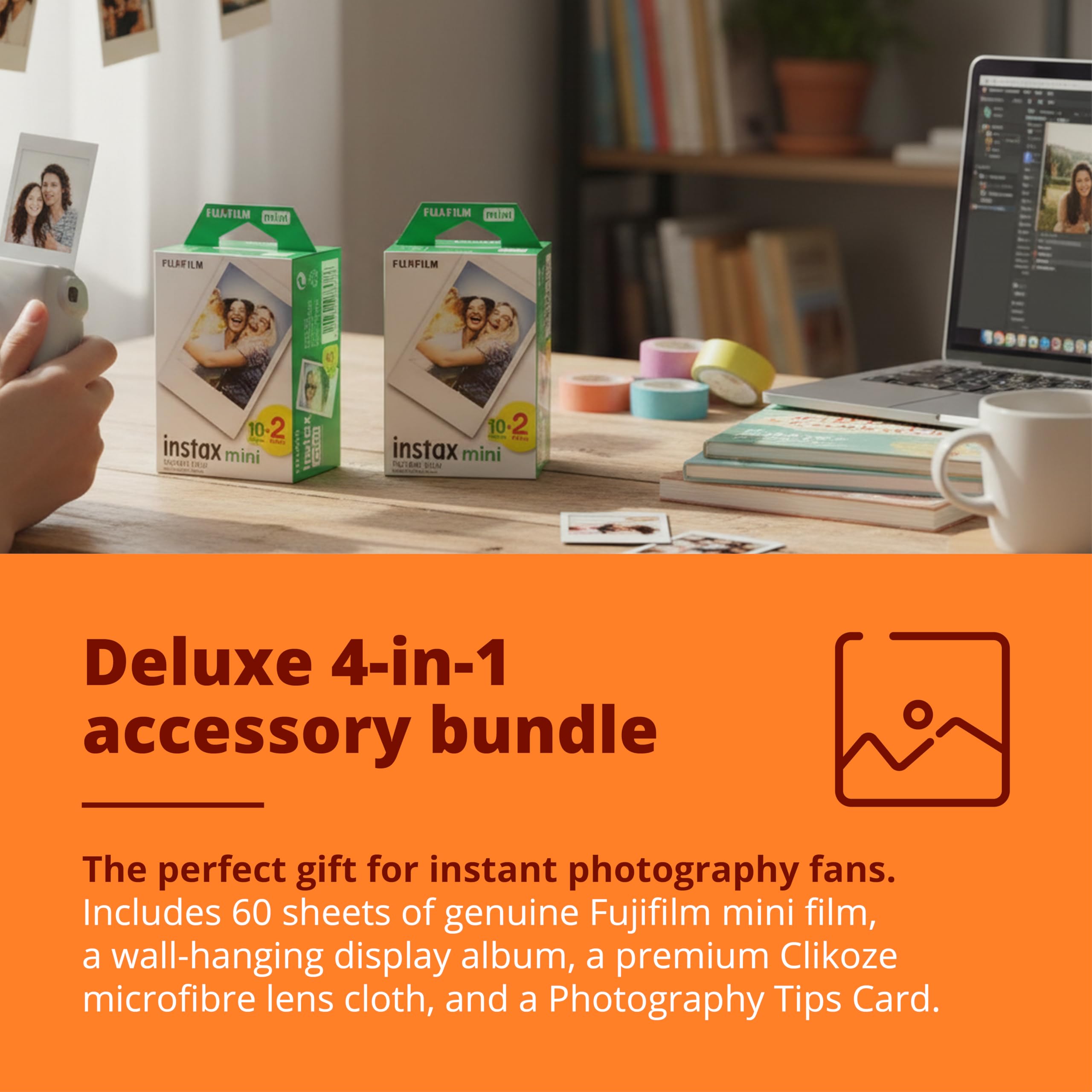 Instant Camera Film Bundle with Mini Film x 60 Shots, Wall Hanging Album, Clikoze Lens Cloth and Instant Photography Tips Card — view 2
