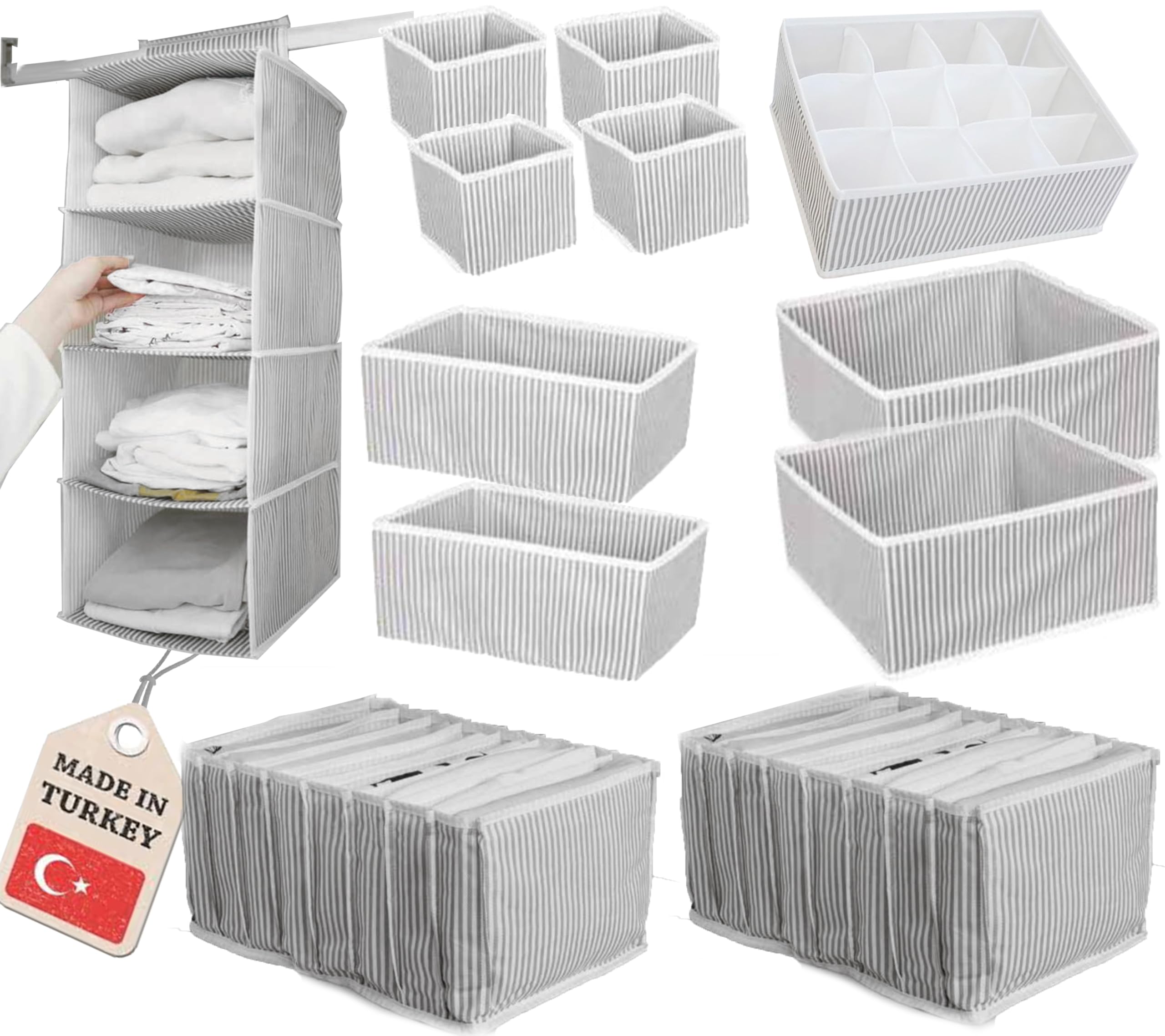 Organizador Cajones Ropa Interior XL set 12 con Organizador Armario Colgante y Cajas Almacenaje Ropa - Organizadores de Cajones para Ropa - Organizadores de Armarios