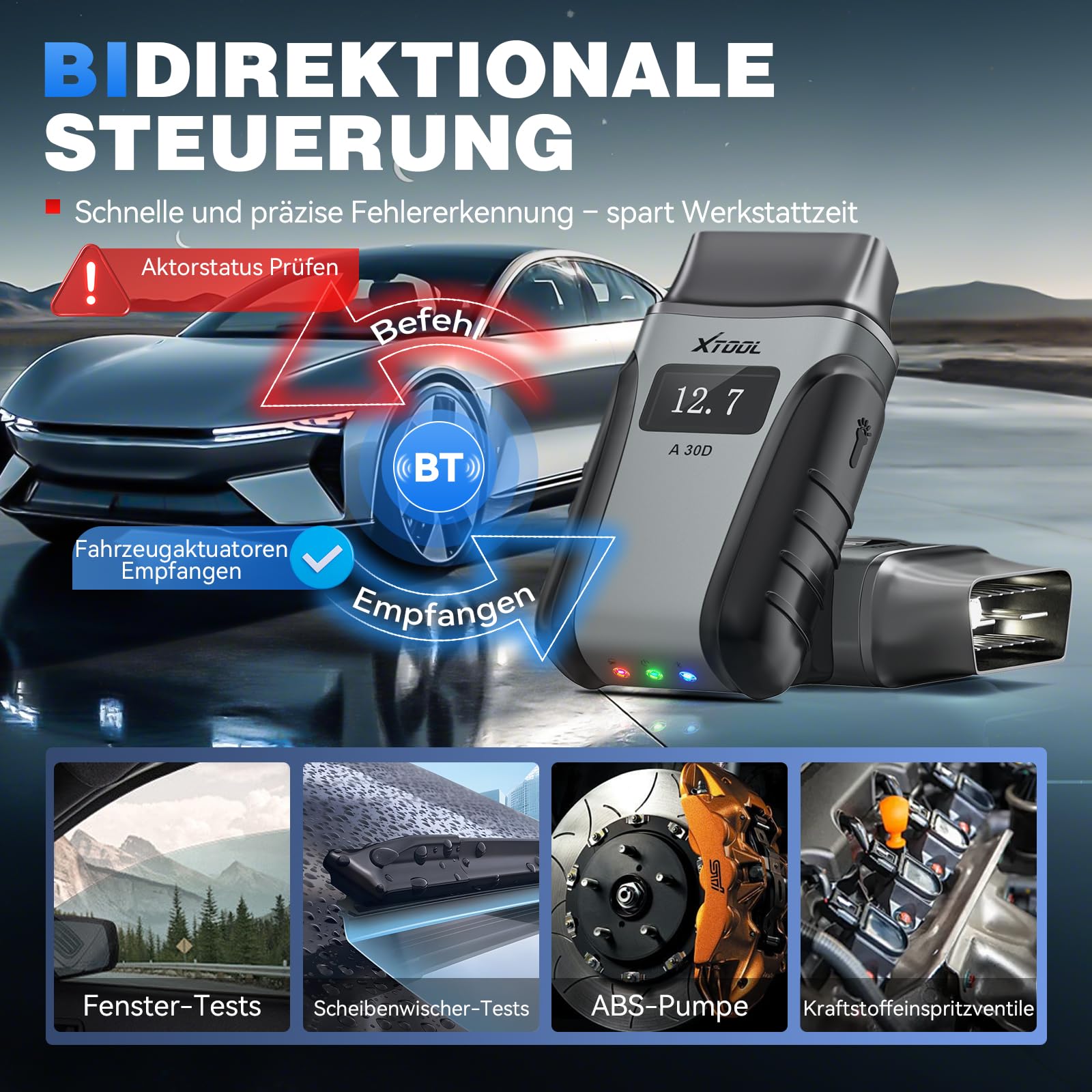 XTOOL A30D OBD2 Diagnosegerät Bluetooth, Bidirektionales Diagnosegerät Auto, Vollsystem, KI-Assistent, 19+ Funktionen, Öl ABS EPB DPF SAS, 8-PID Live-Daten, Lebenslange Update für iOS Android, CAN FD