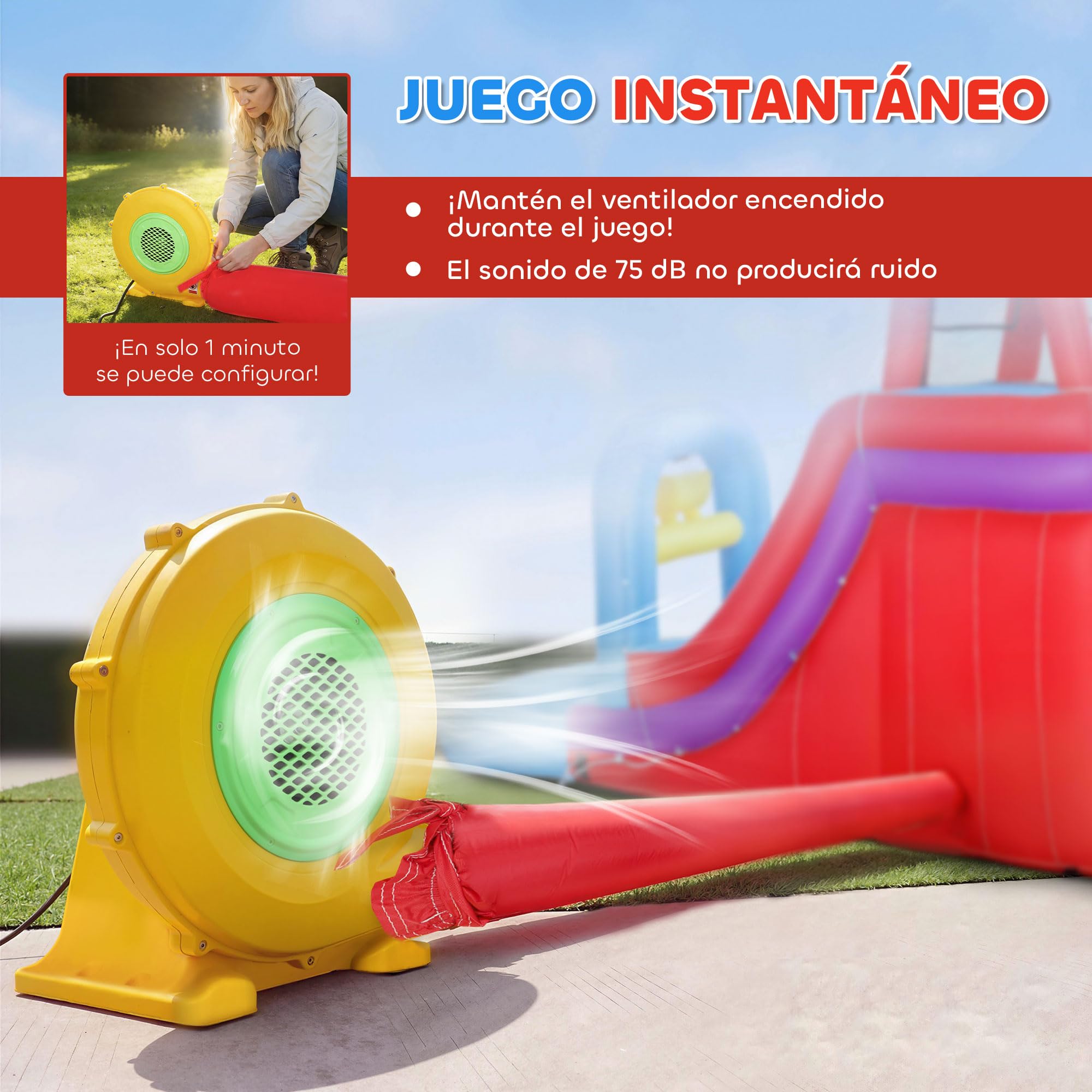 AIYAPLAY Castillo Hinchable Acuático con Soplador 550W 6 en 1 Castillo Hinchable para Niños con Tobogán Pared de Escalada Piscina Aro de Baloncesto Portería de Fútbol Exterior Interior 470x445x205 cm