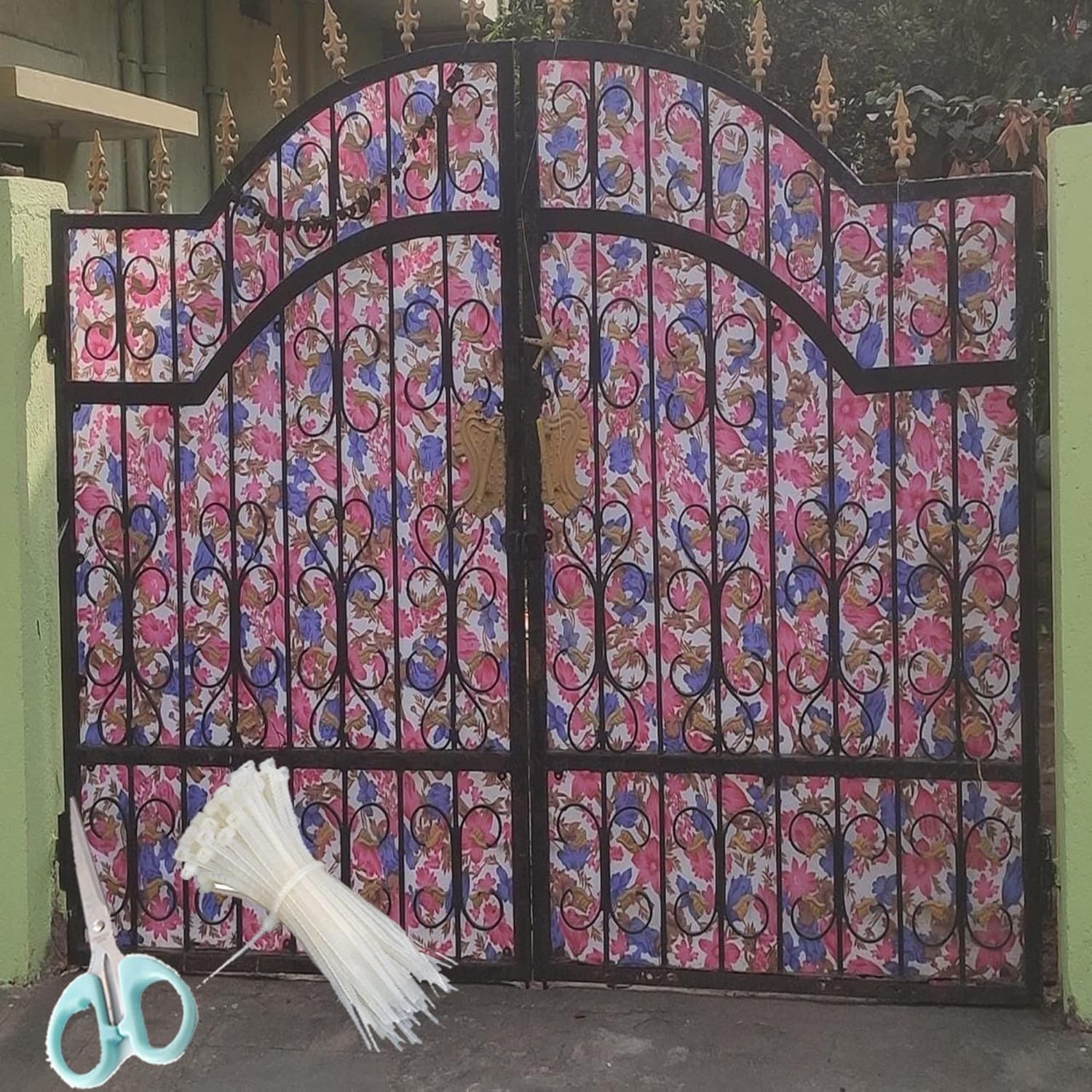 NISKANET UV Resistant 4 X 5 Feet PVC Gate Sheet|Floral Color|It is for Grill, Balcony Covering, Privacy, Home Security Gate Sheet| with 1Scissor and 100 Tags-image-20