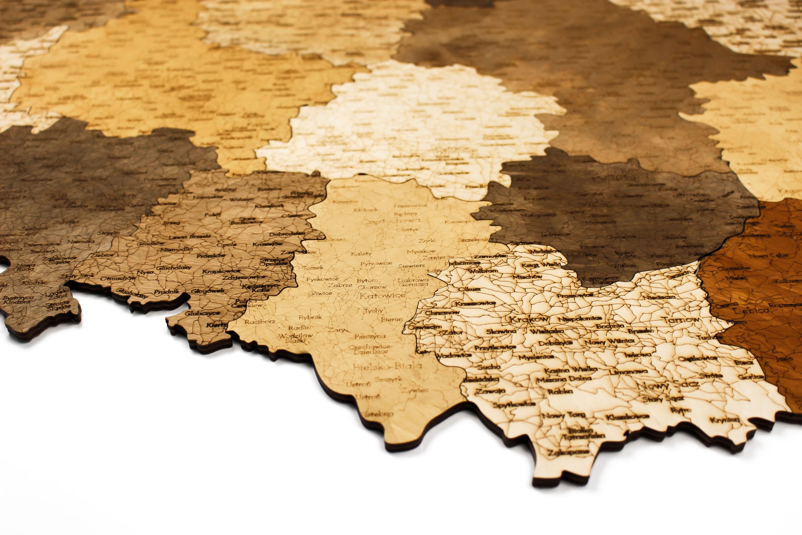 Drewniana mapa Polski na ścianę, puzzle 3D, dekoracyjna mapa z nazwami miast, dostępna w dwóch rozmiarach: 70x60 cm lub 88x75 cm (88 x 75 cm)