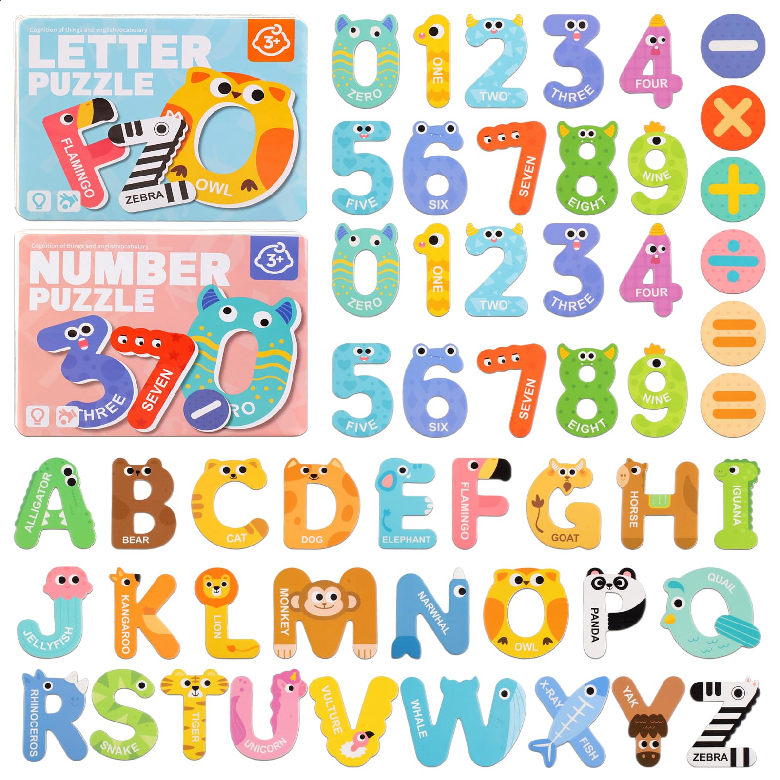 Deepton 52Pcs Magnetic Letters and Numbers for Children, Large Alphabet Magnets for Fridge, Cute Animals ABC Magnets for Kids, Educational Spelling Games Toys for Baby, Toddler Preschool