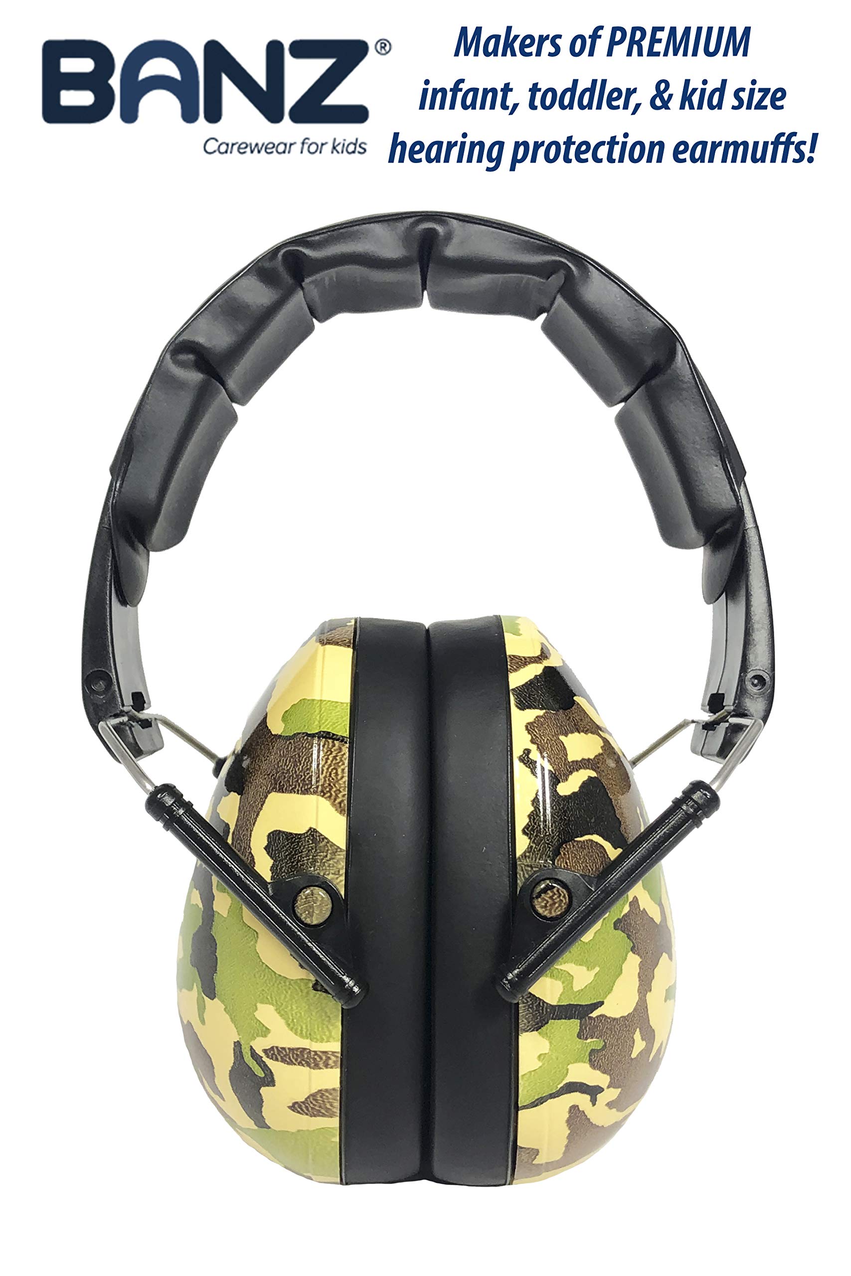 BANZ Paraorecchie morbido e confortevole con protezione apparecchi acustici per neonati e bambini piccolo (Valutazione di riduzione del rumore leader nel settore industriale) Camo verde