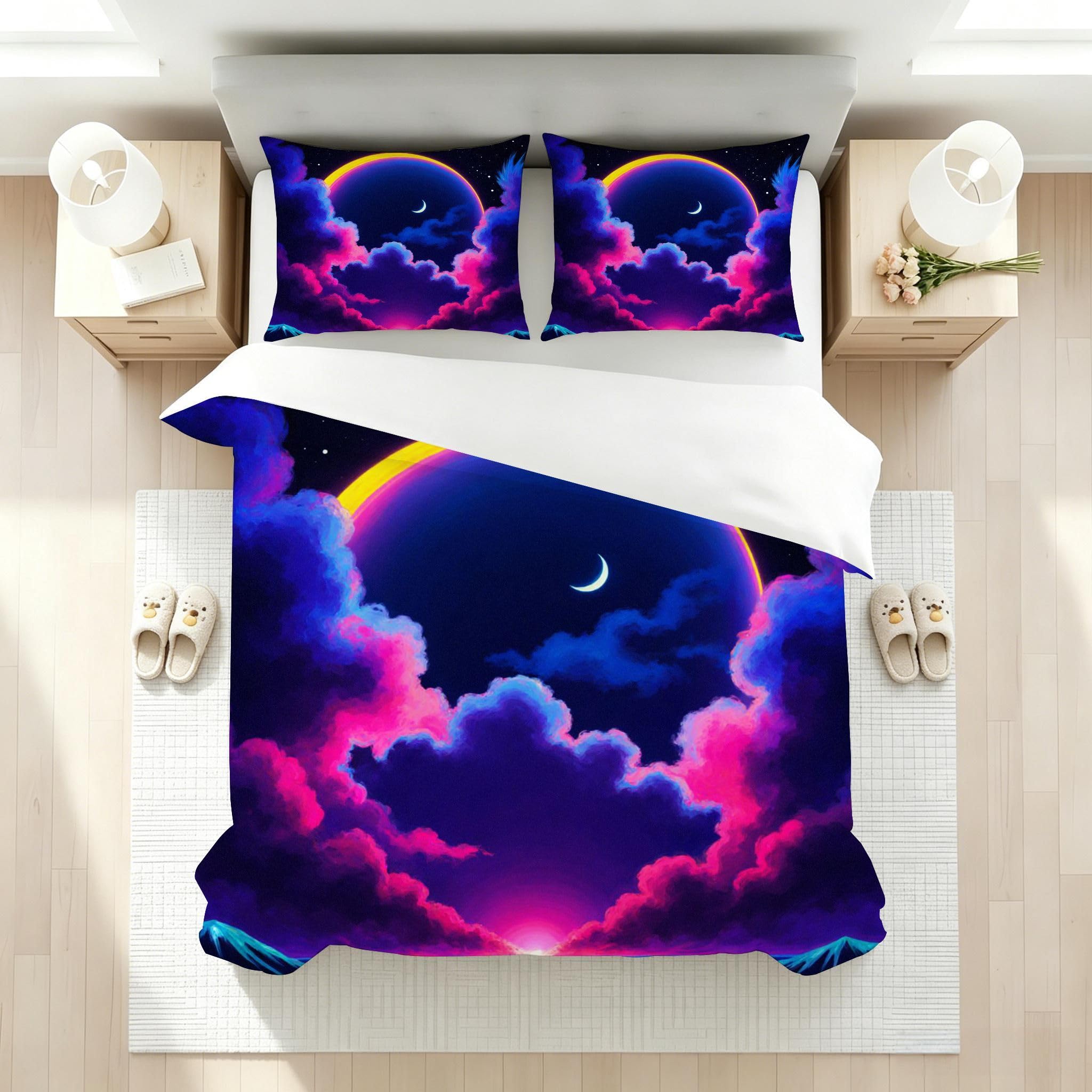 Funda Nórdica Cama 180, 240x260 cm Luna Morada, AQ2058 | 3D Estampado, con 2 Funda Almohada, con Cremallera Oculta, para Adultos Parejas, para Villa Dormitorio, Ligero Transpirable